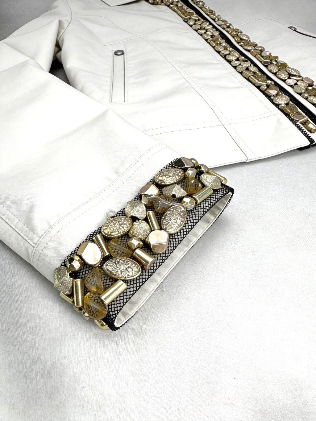 Gold Beaded Trim, Metallic Embellished Trim, Chunky Bead Lace Trim, Statement Trim for Sewing or Self Adhesive by the Yard - Made in USA - Faraj Beading