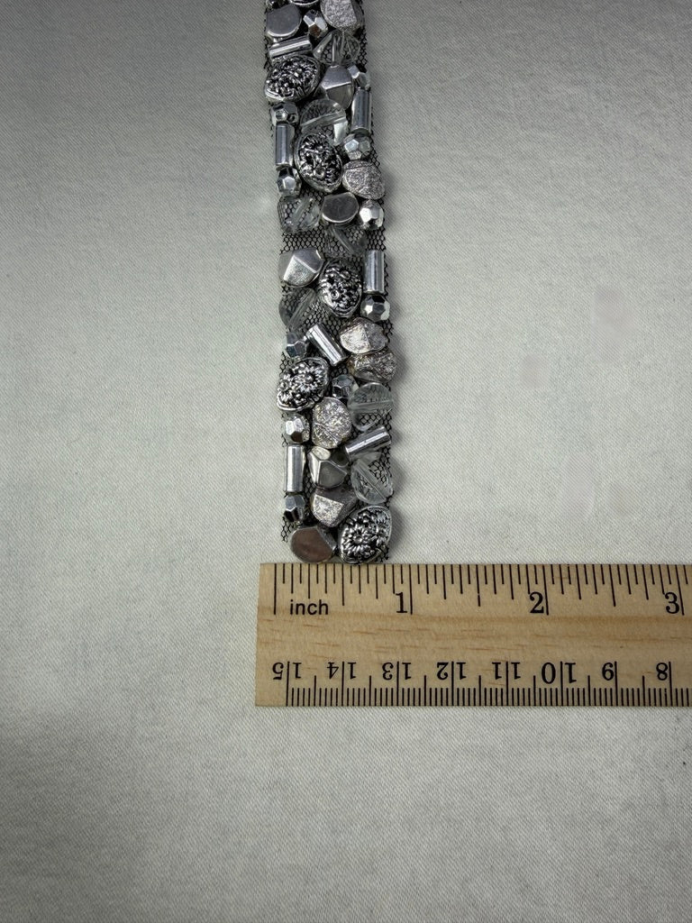 Gold Beaded Trim, Metallic Embellished Trim, Chunky Bead Lace Trim, Statement Trim for Sewing or Self Adhesive by the Yard - Made in USA - Faraj Beading