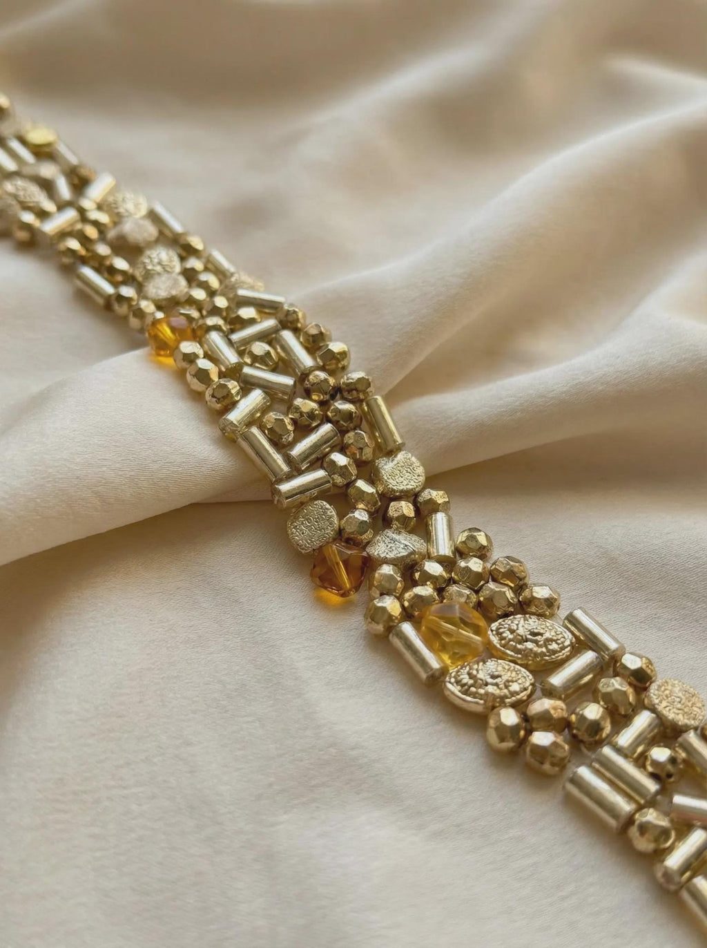 Gold Beaded Trim, Metallic Embellished Trim, Chunky Bead Lace Trim, Statement Trim for Sewing or Self Adhesive by the Yard - Made in USA - Faraj Beading