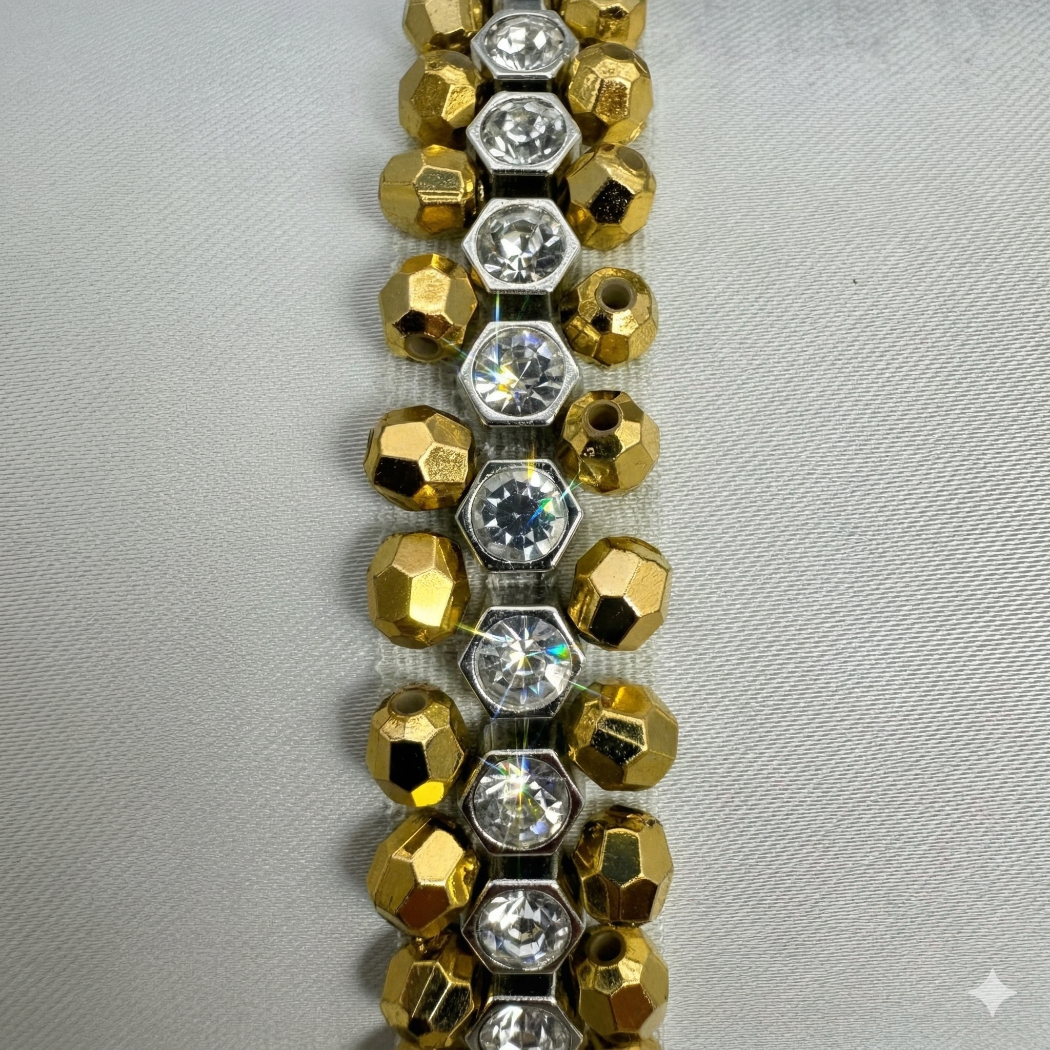 Rhinestone Pearl Beaded Trim by the Yard, Center Crystal Chain Trim with Beaded Edges, Bridal Designer Sewing Trim, Self Adhesive Option