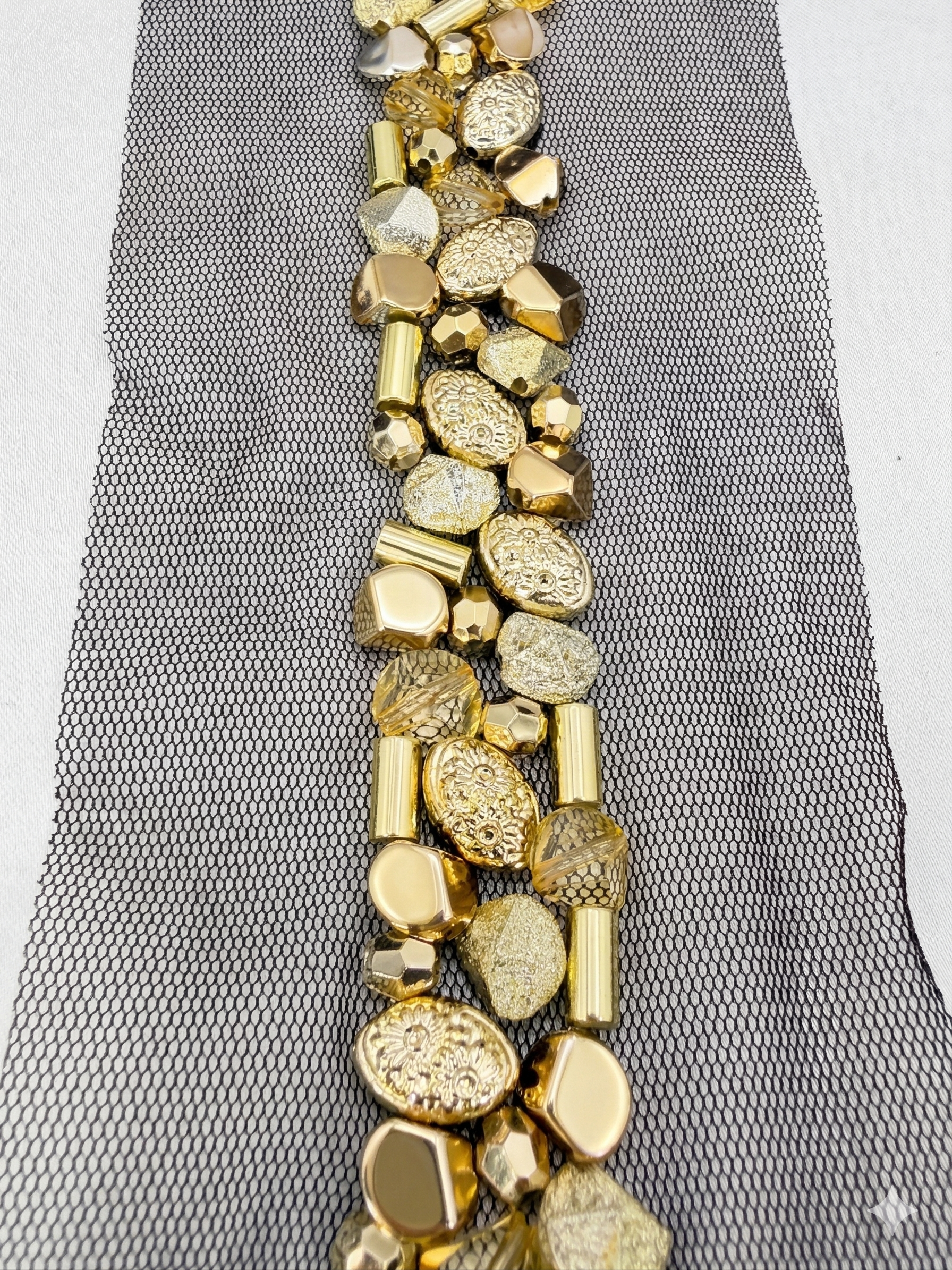 Gold Beaded Trim, Metallic Embellished Trim, Chunky Bead Lace Trim, Statement Trim for Sewing or Self Adhesive by the Yard - Made in USA