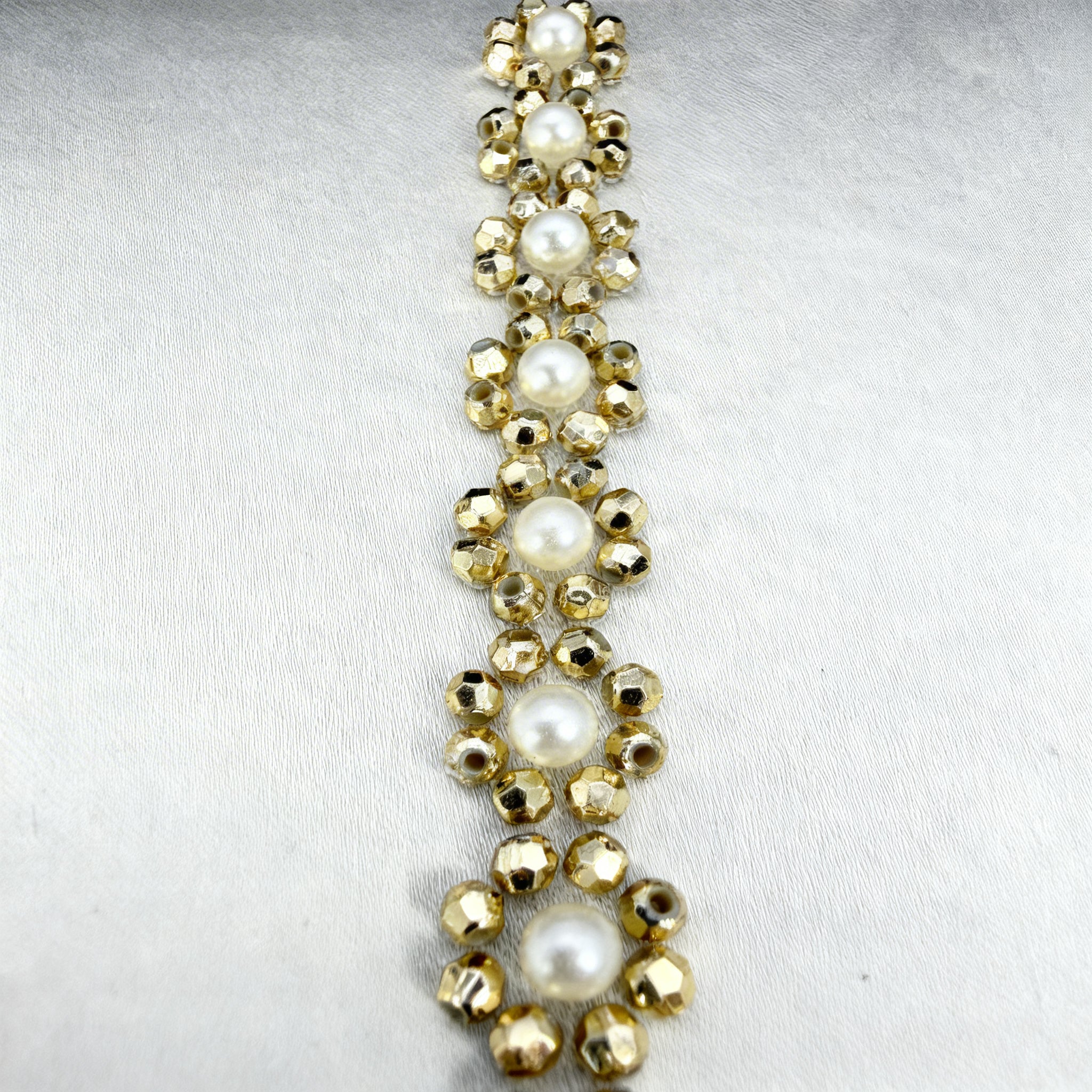 Pearl Beaded Floral Trim by the Yard, Self Adhesive or Sew-On Trim, Rhinestone Flower Trim Options, Bridal, DIY Embellishment - Made In USA