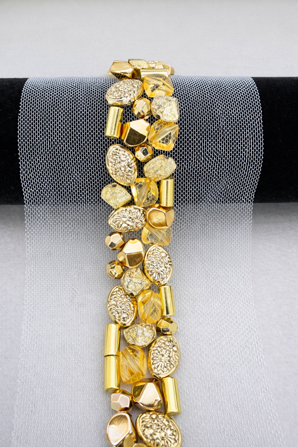 Gold Beaded Trim, Metallic Embellished Trim, Chunky Bead Lace Trim, Statement Trim for Sewing or Self Adhesive by the Yard - Made in USA
