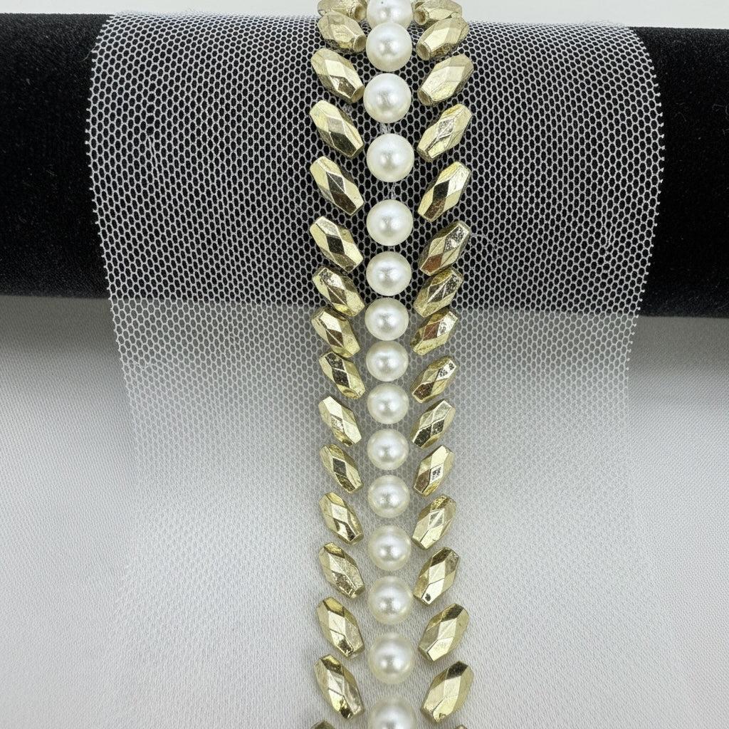 Pearl Beaded Trim by the Yard, Bridal Crystal Trim Options (AB, Silver, Gold, Black), Wedding Dress Sewing Trim, Accessories - Made in USA