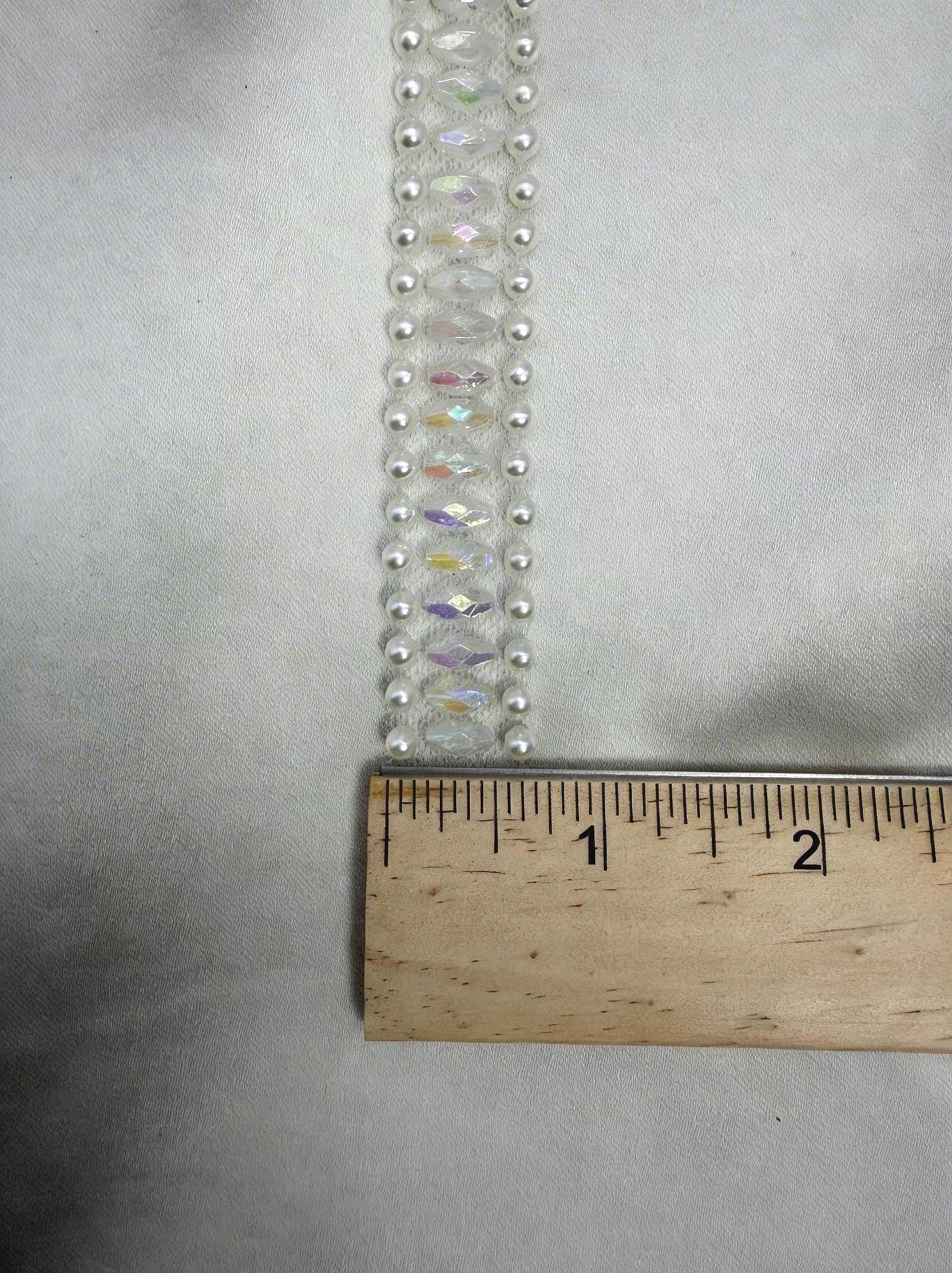 Beaded Trim by the Yard, Designer Mesh Trim, Sewing or Adhesive Trim, Fashion Embellishment - Made in USA by Faraj Beading