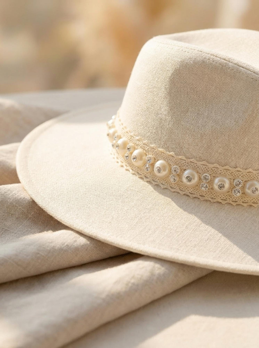 Ivory Pearl and Rhinestone Trim with Self Adhesive and Sew on Backing -cotton lace