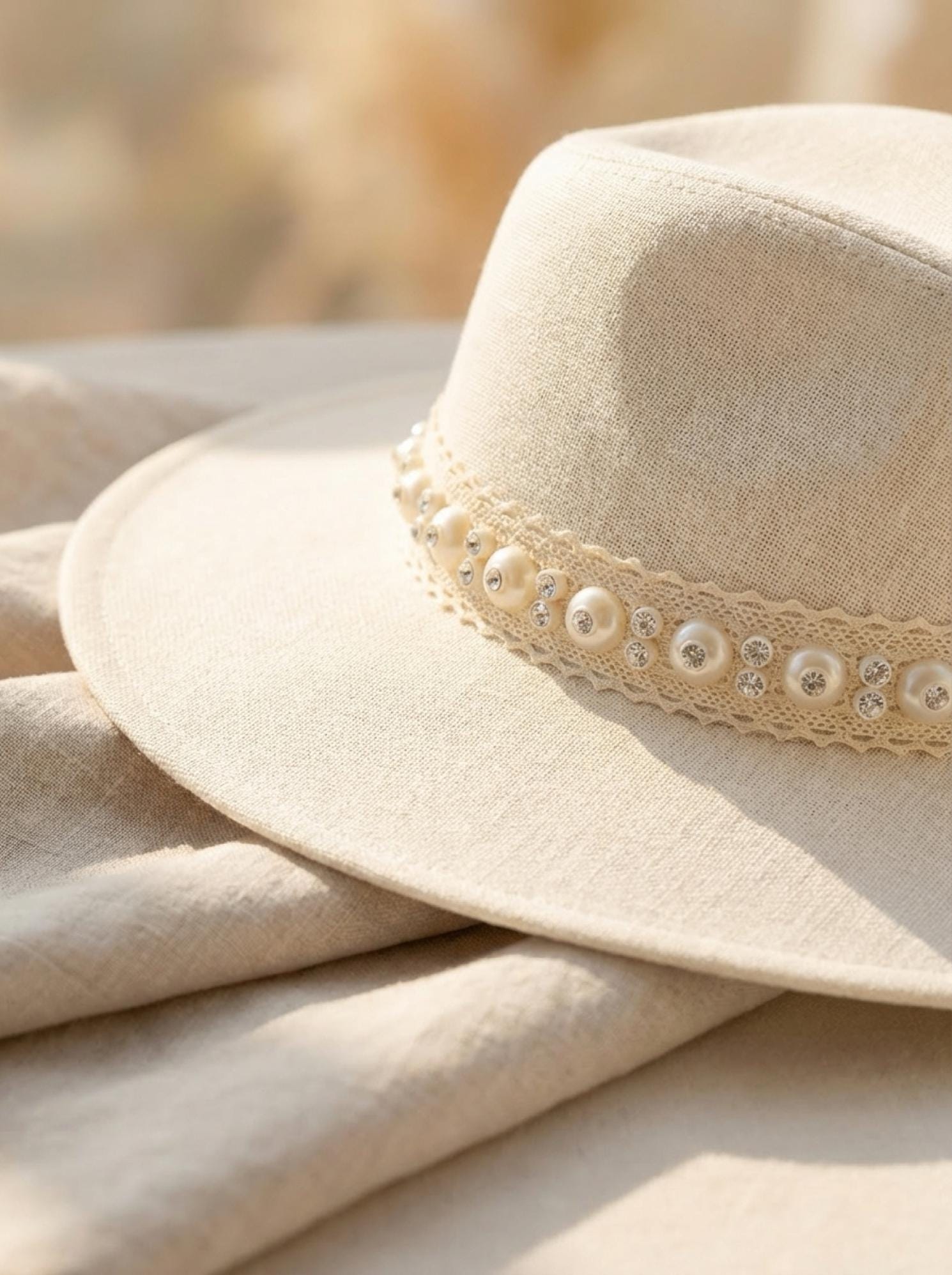 Ivory Pearl and Rhinestone Trim with Self Adhesive and Sew on Backing -cotton lace