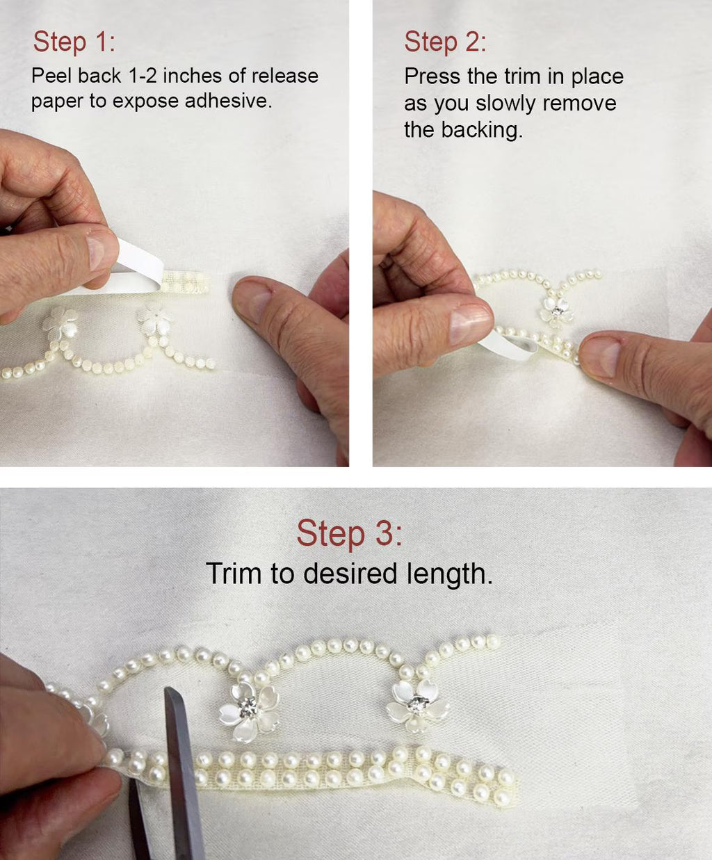 Scalloped Faux Pearl Flower Beaded Trim – Self Adhesive option. wedding cake decoration ,Ideal Embellishment for Dress, DIY Sewing & Crafts and home decor