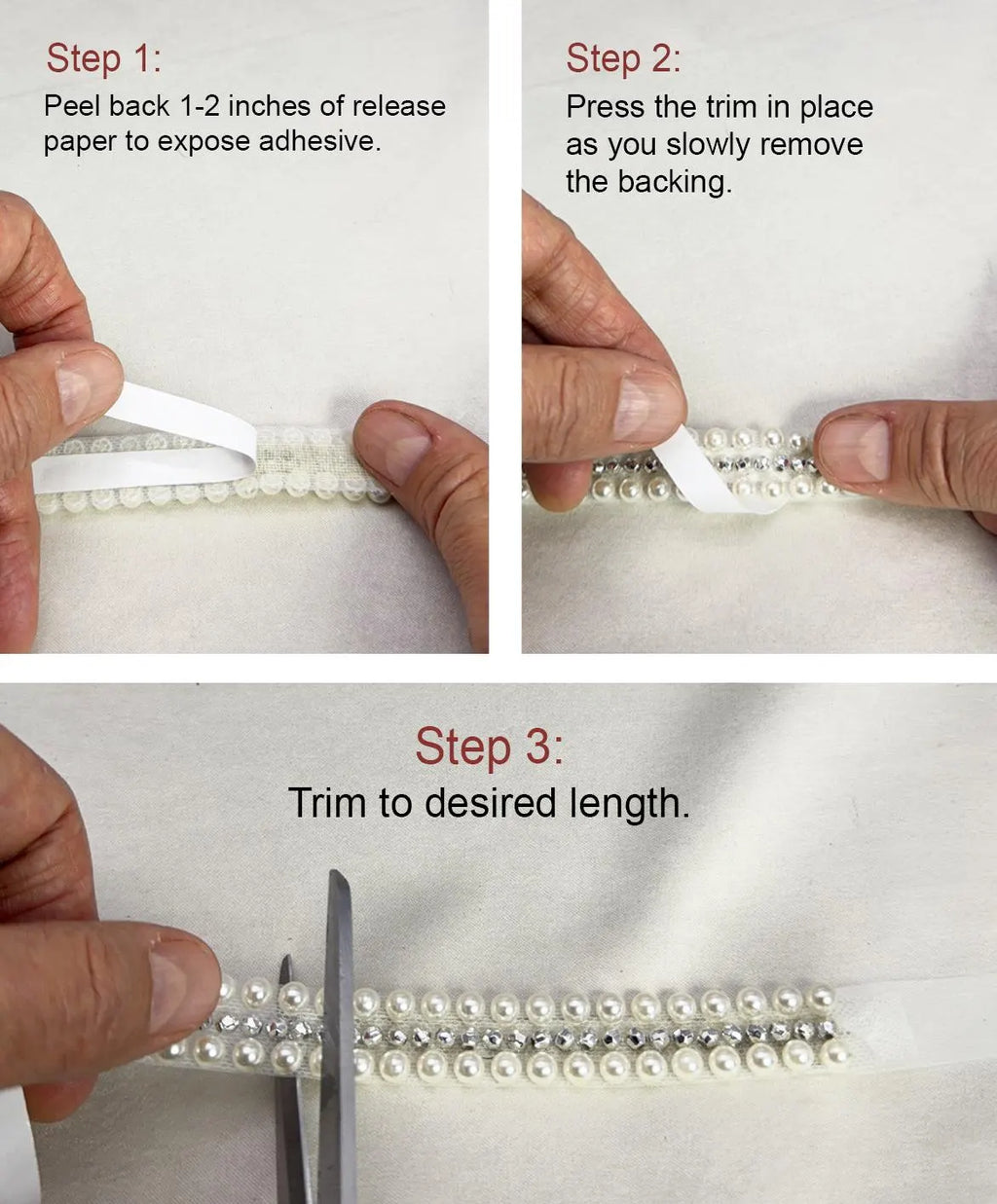 Pearl and silver faceted beads  Trim – Self Adhesive Pearl Trim, Peel and Stick Bridal Trim, Wedding Dress Trim, Sew or peel and stick