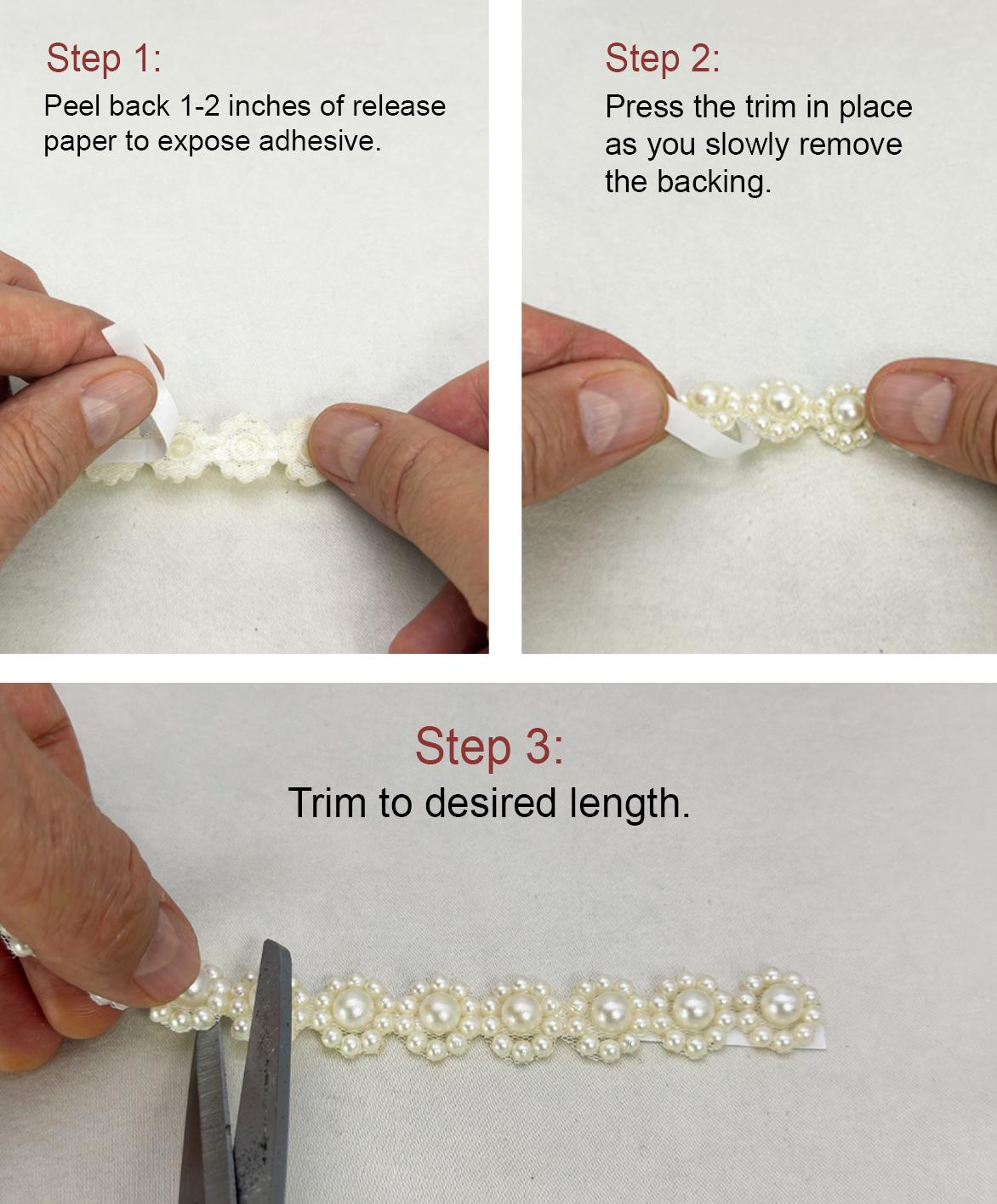 Pearl Flower Trim, Self Adhesive or Sew-On Bridal Trim, Ivory Beaded Floral Trim, Wedding accessories trim, Pearl Appliqué by the Yard