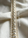 Ivory Pearl and Rhinestone Trim with Self Adhesive and Sew on Backing -cotton lace