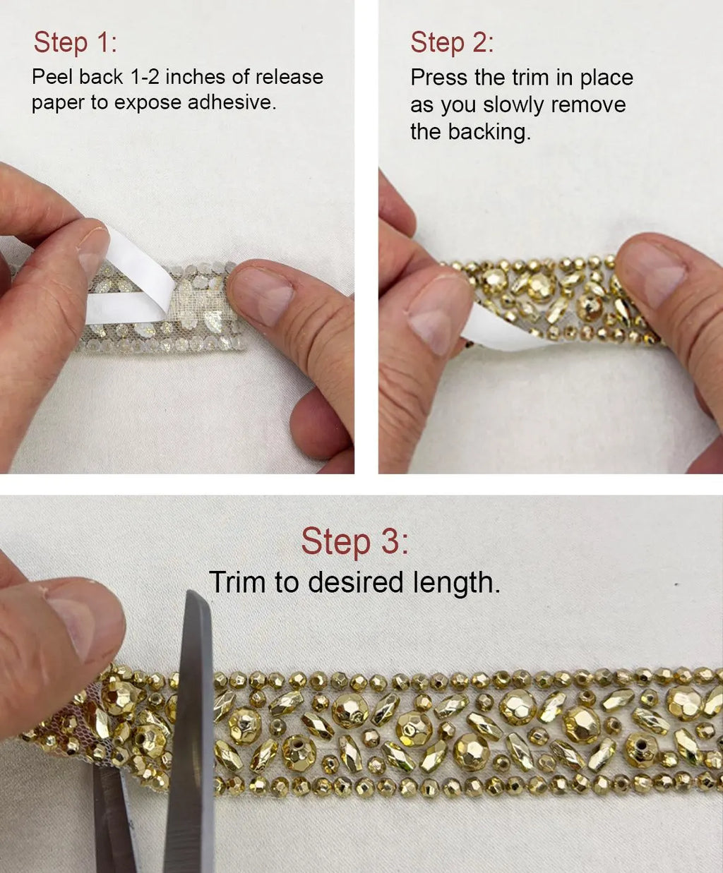 Luxury Beaded Trim by the Yard, Crystal Beaded Rhinestone Trim Collection, Designer Sewing Trim for Bridal, Couture Fashion, Self Adhesive
