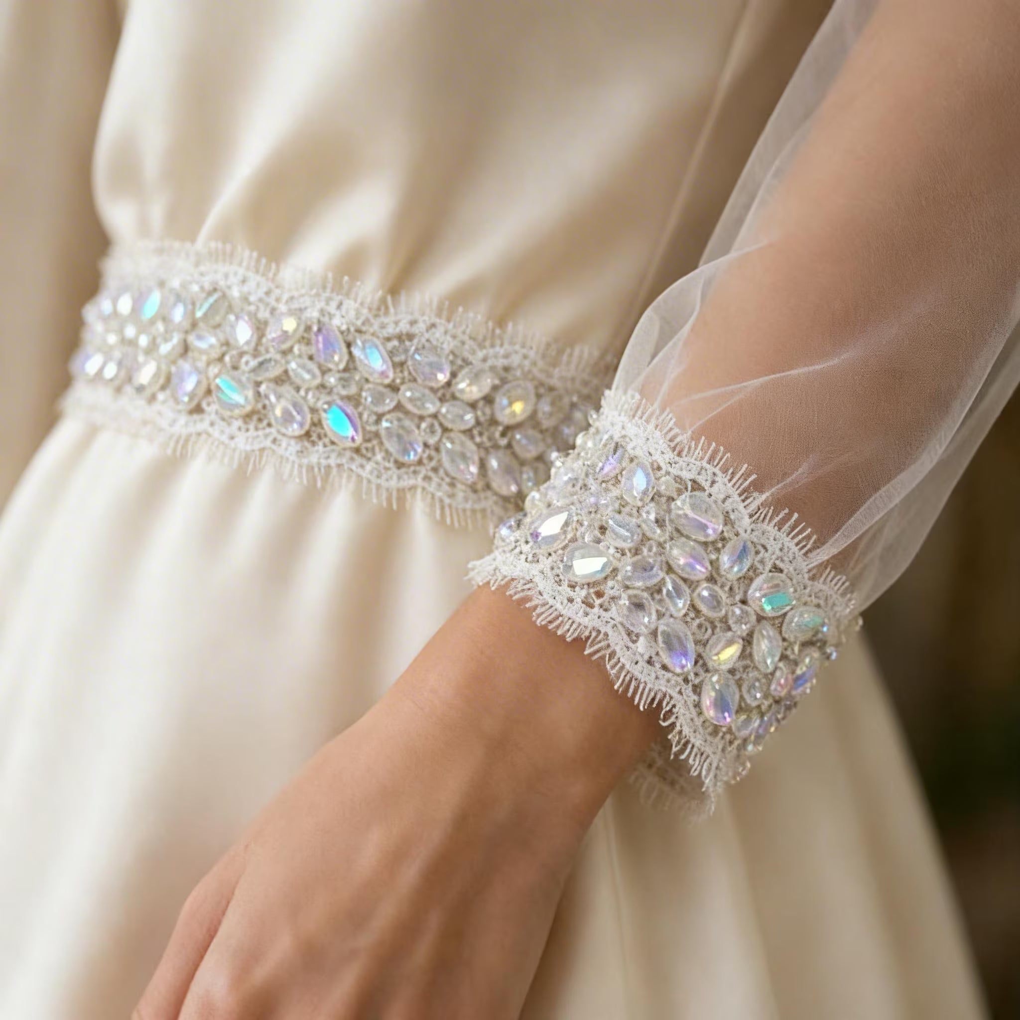 Bridal Lace Beaded Trim, Crystal Rhinestone Applique Trim by the Yard, Wedding Dress Trim, Couture Sewing Embellishment and Self Adhesive