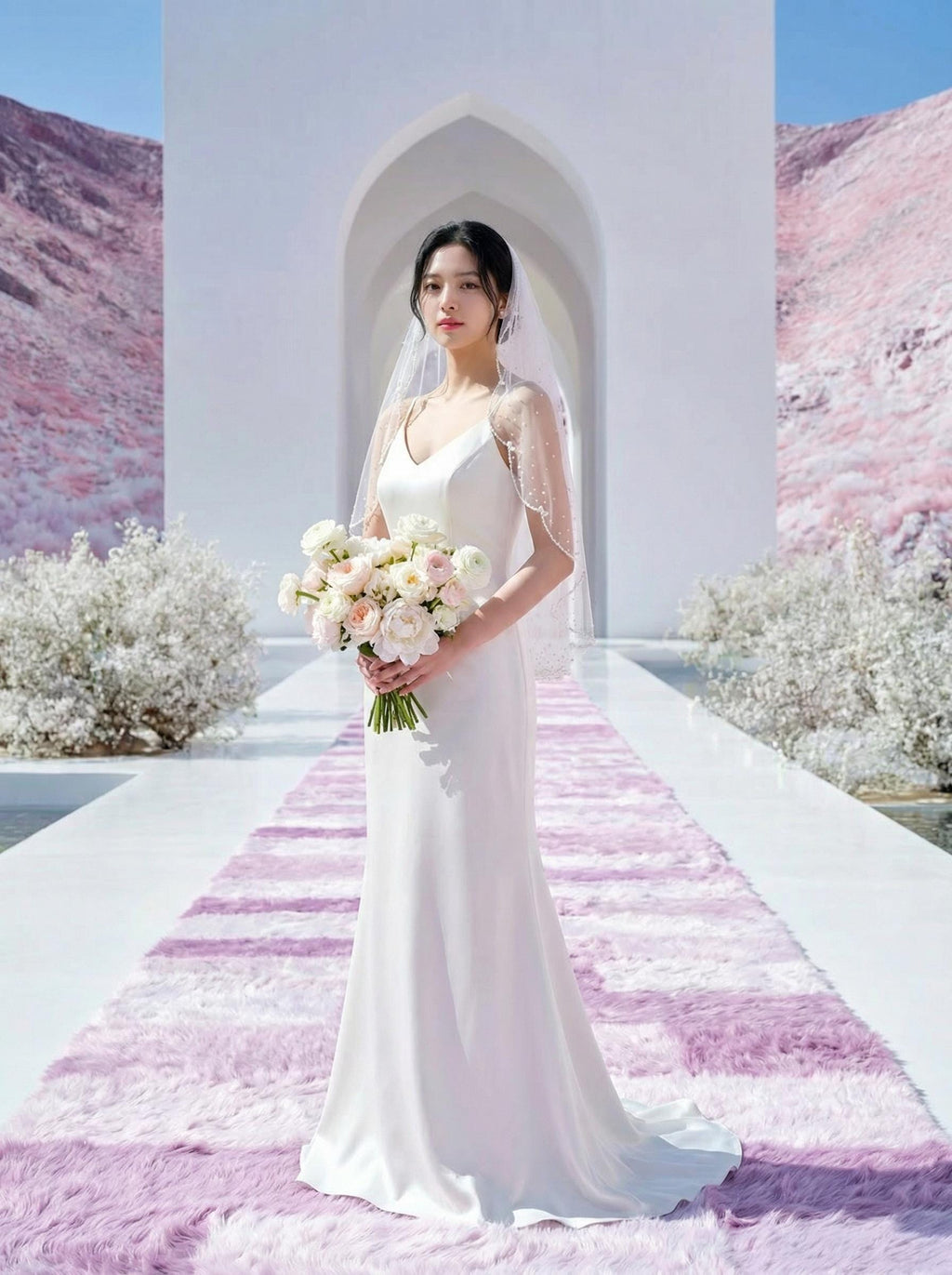 Delicate Pearl & Bow Bridal Veil