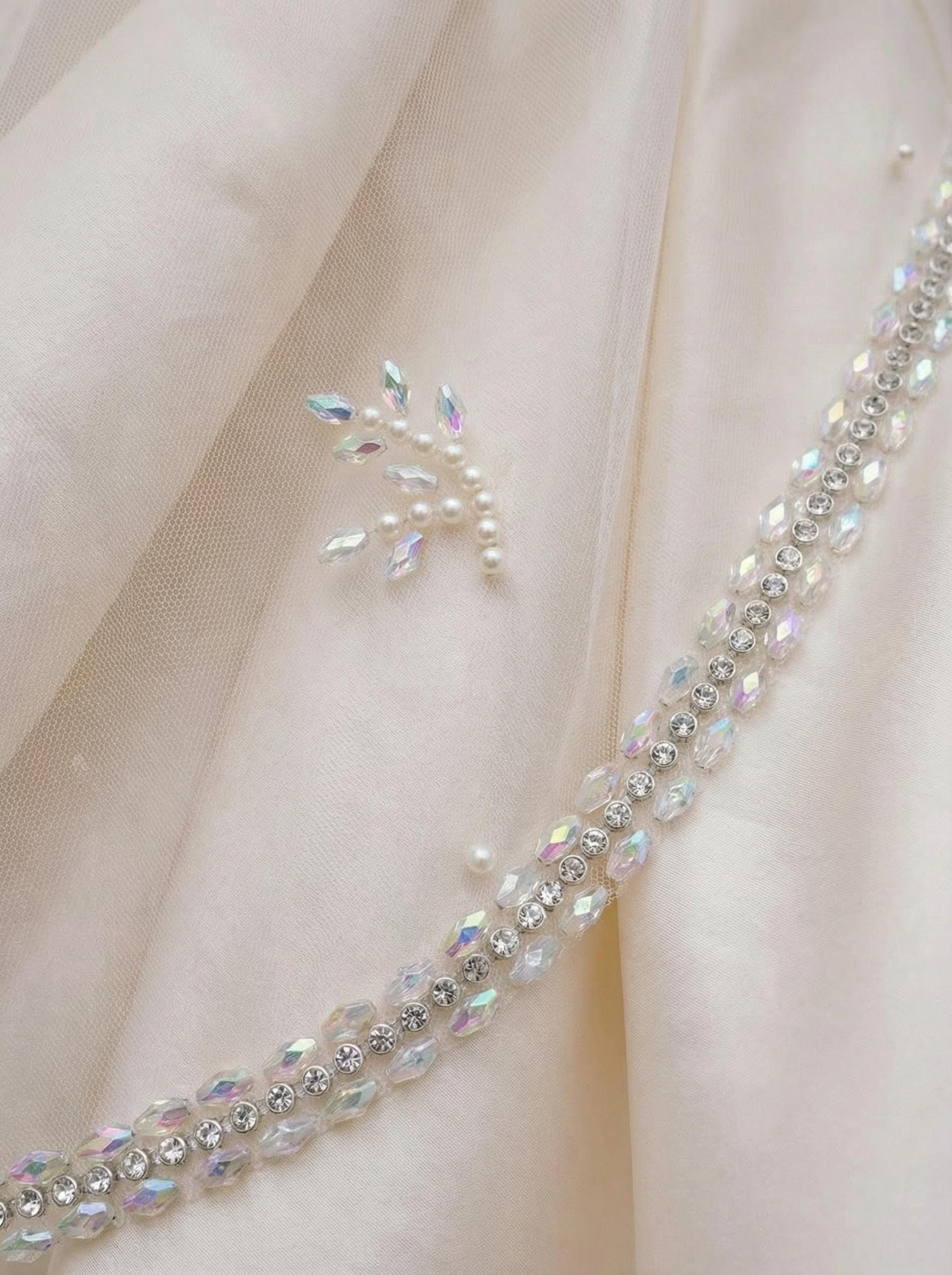 Pearl Trim Veil with Iridescent Beading