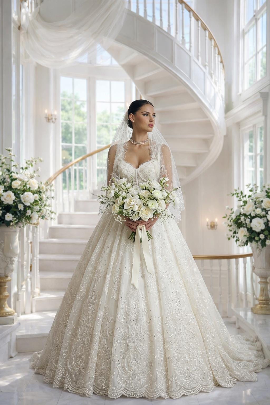 Pearl Scalloped Delicate Bridal Veil