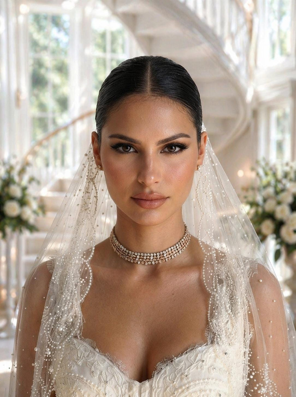 Pearl Scalloped Delicate Bridal Veil
