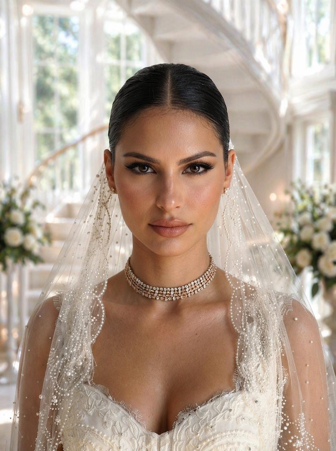 Pearl Scalloped Delicate Bridal Veil