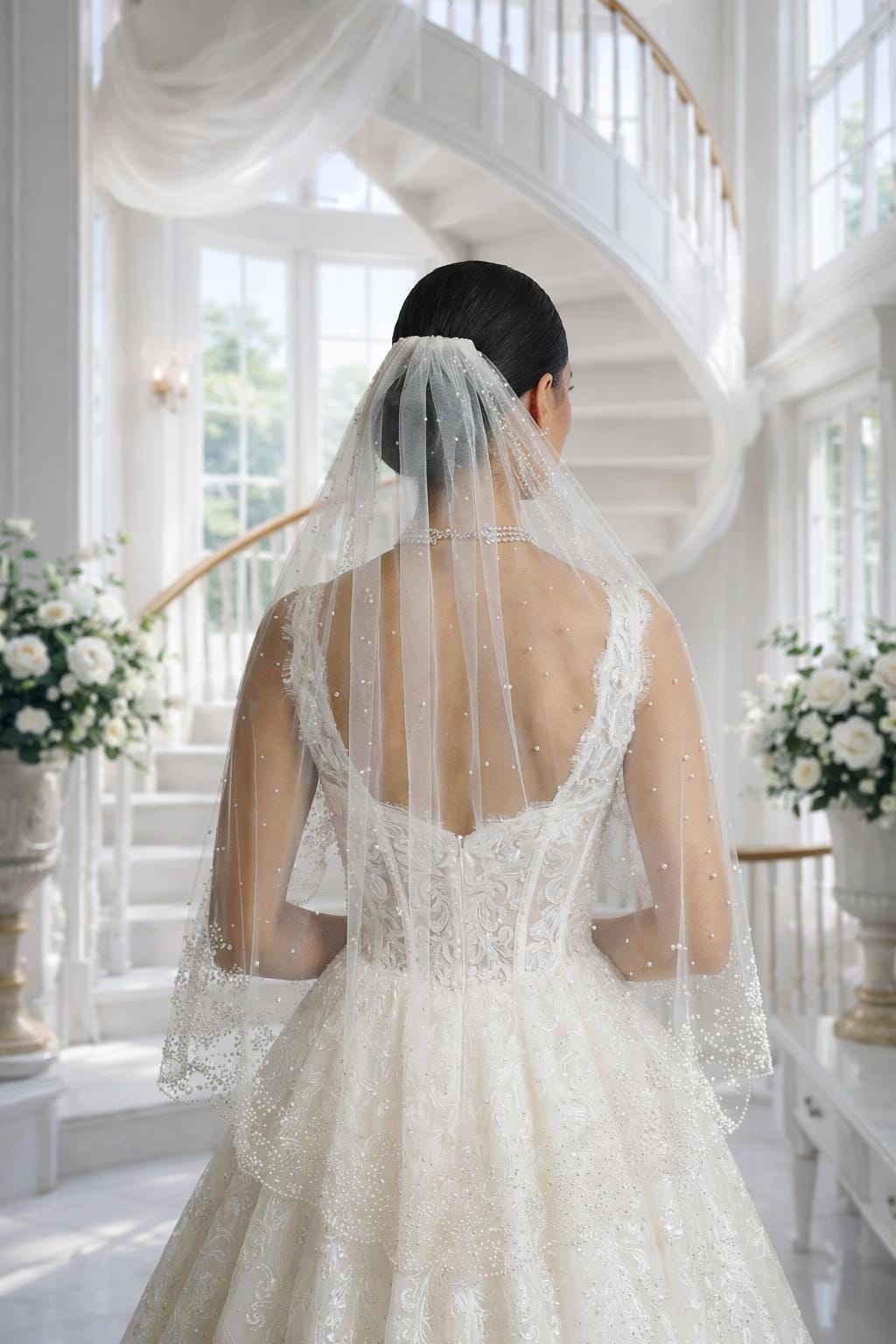 Pearl Scalloped Delicate Bridal Veil