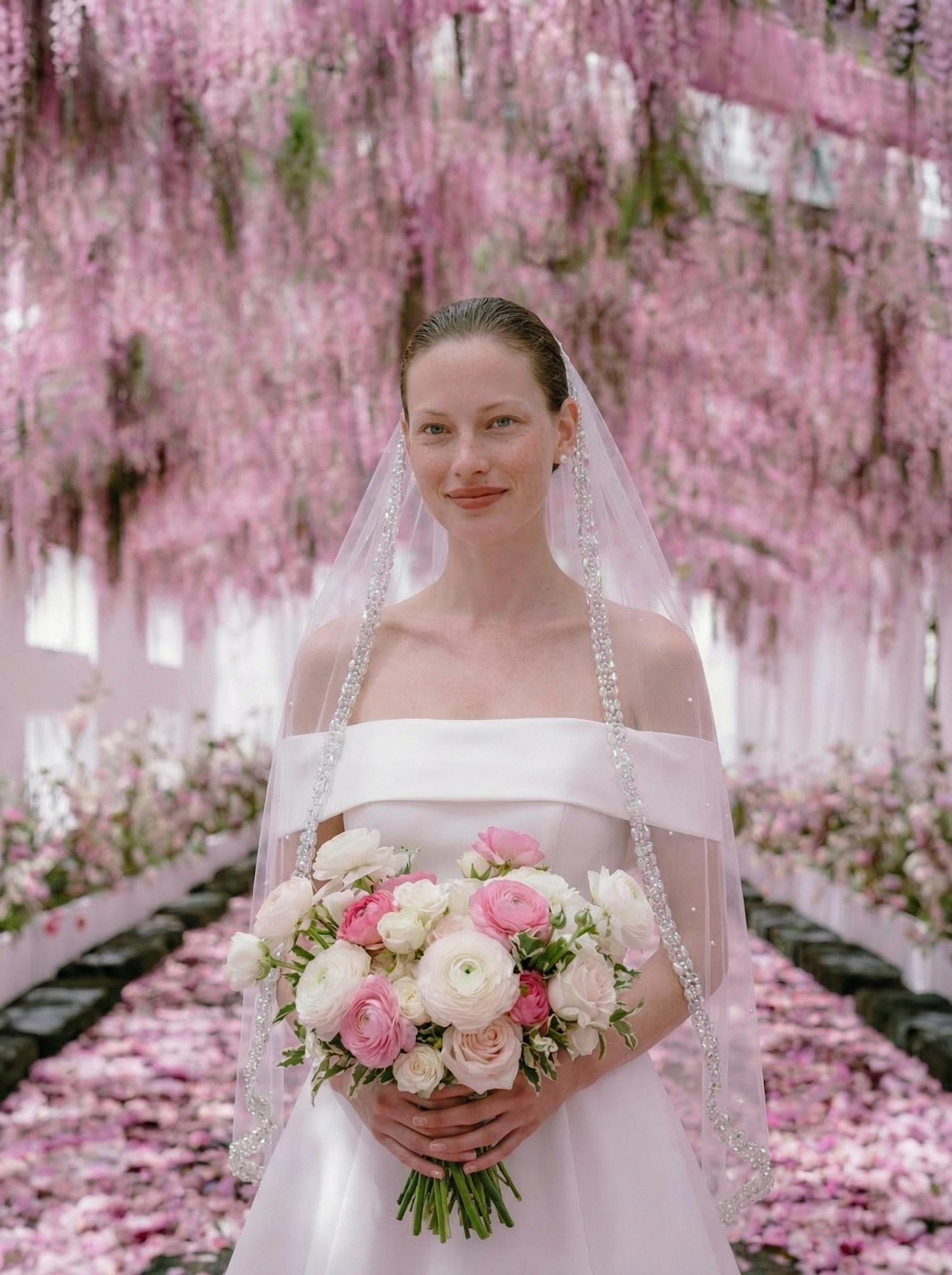 Pearl Trim Veil with Iridescent Beading