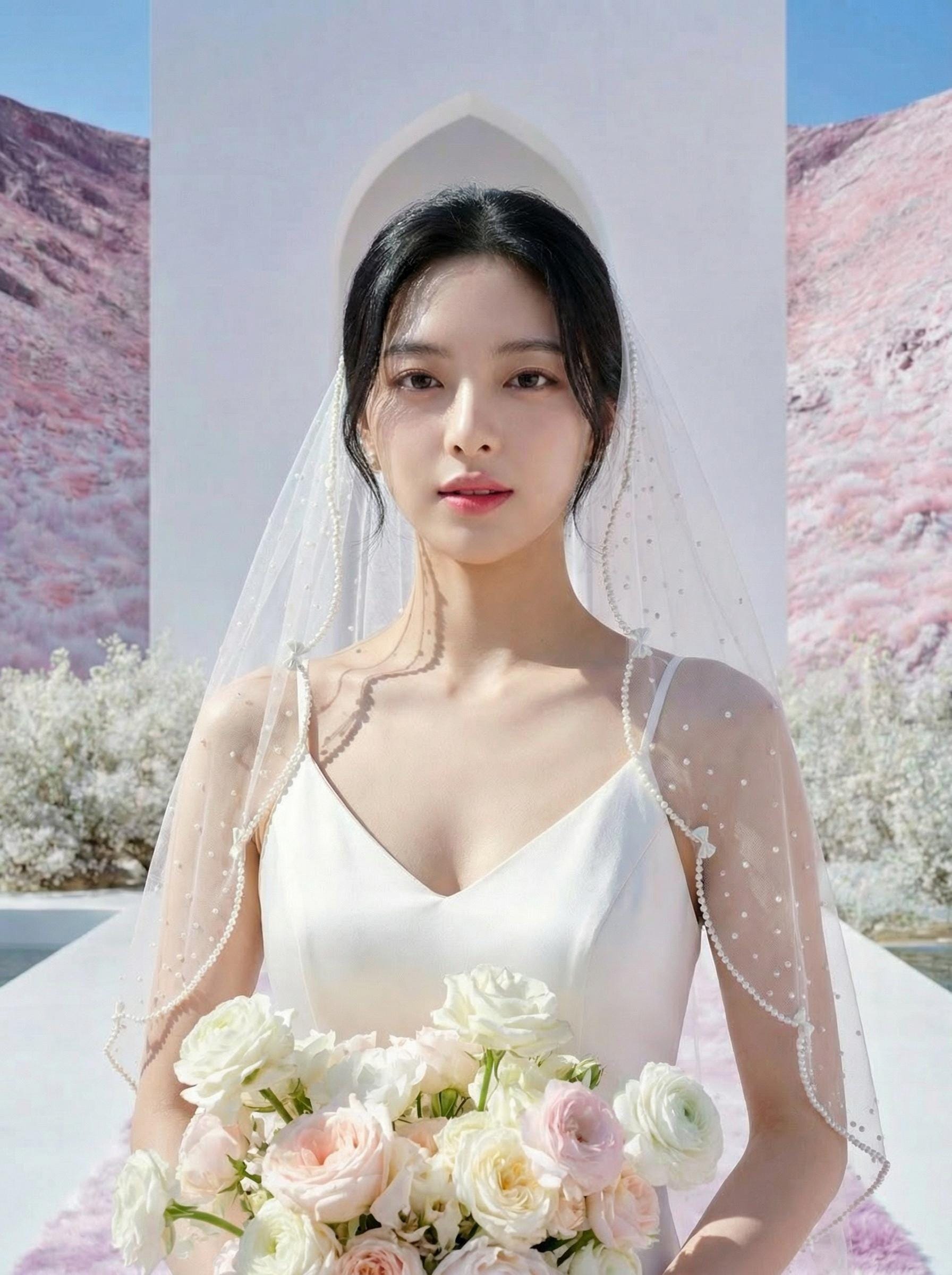 Delicate Pearl & Bow Bridal Veil