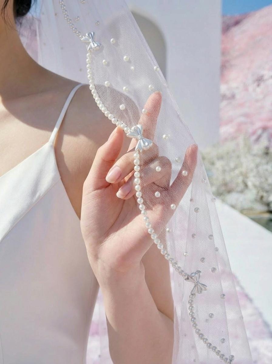 Delicate Pearl & Bow Bridal Veil