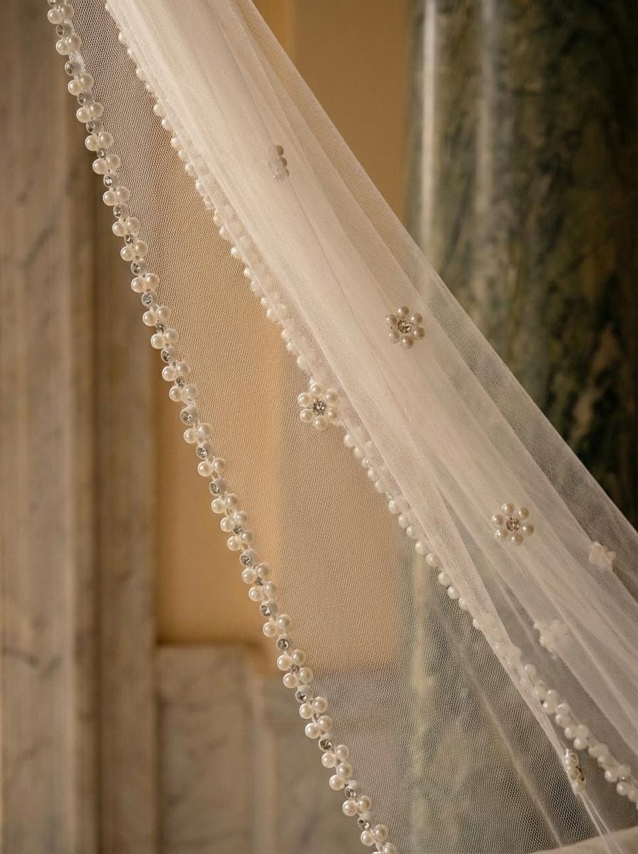 Delicate Pearl Rhinestone Veil