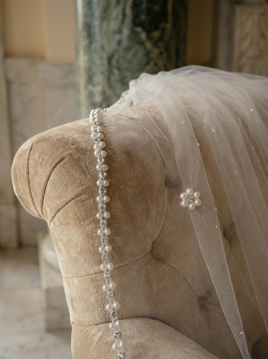 Delicate Pearl Rhinestone Veil