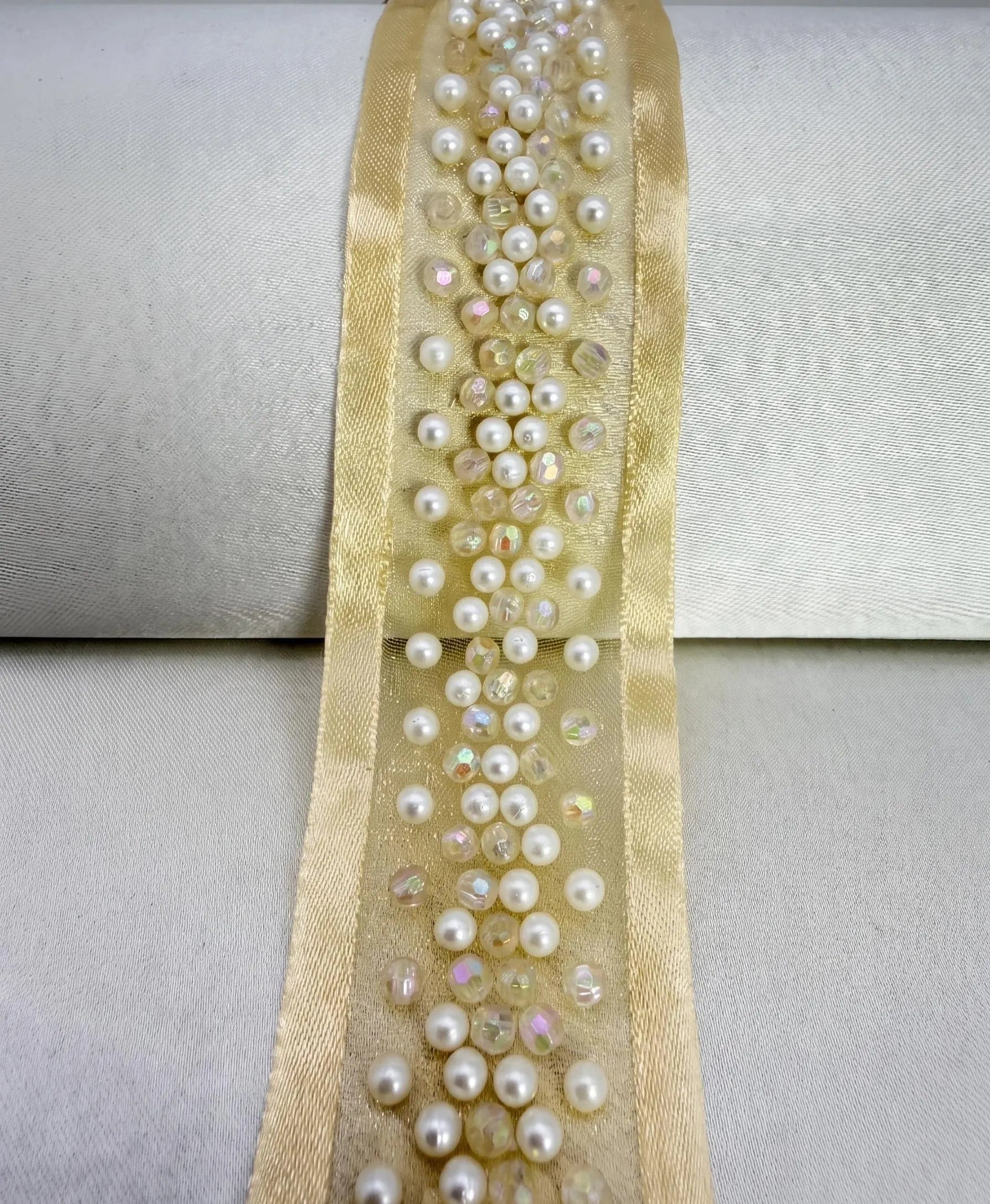 Pearl Beaded Trim – Ivory or Champagne Bridal Trim – Rhinestone Pearl Ribbon Trim – Self Adhesive or Sew On – Made in USA