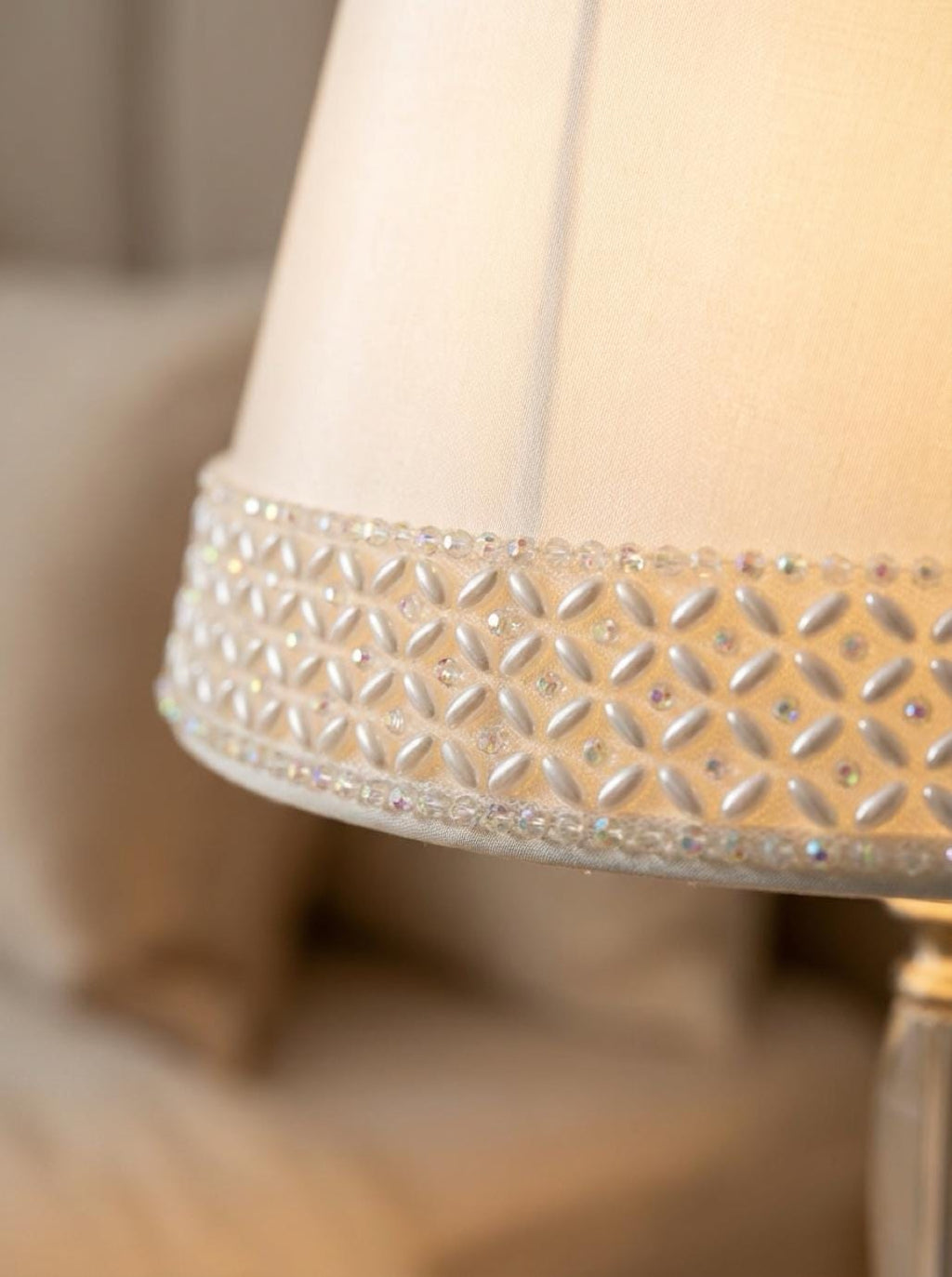 Iridescent Crystal & Ivory Pearl Beaded Trim – Self Adhesive or Sew - On Seam Allowance – AB Rhinestone Trim for Dress, Veil, Sash, DIY - Faraj Beading