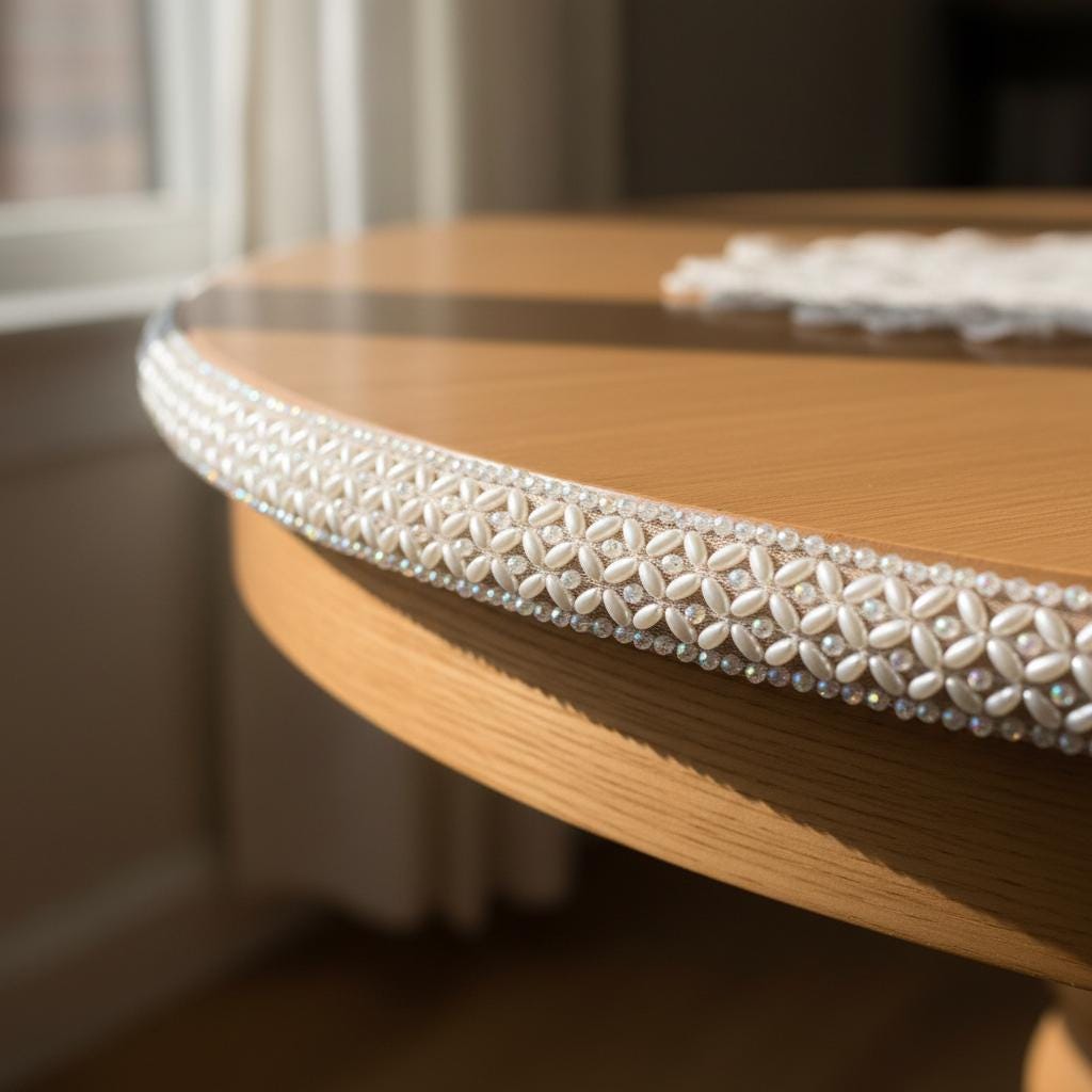 Iridescent Crystal & Ivory Pearl Beaded Trim – Self Adhesive or Sew - On Seam Allowance – AB Rhinestone Trim for Dress, Veil, Sash, DIY - Faraj Beading
