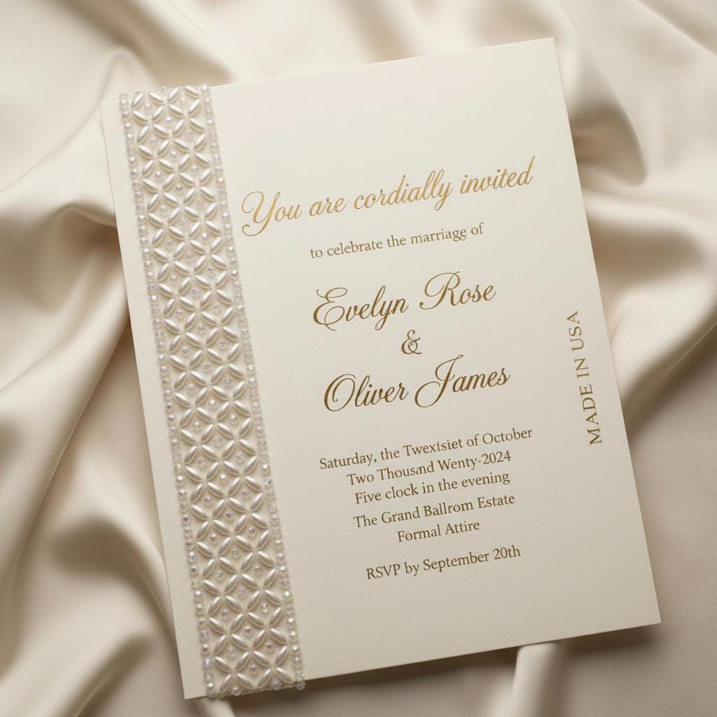 Iridescent Crystal & Ivory Pearl Beaded Trim – Self Adhesive or Sew - On Seam Allowance – AB Rhinestone Trim for Dress, Veil, Sash, DIY - Faraj Beading