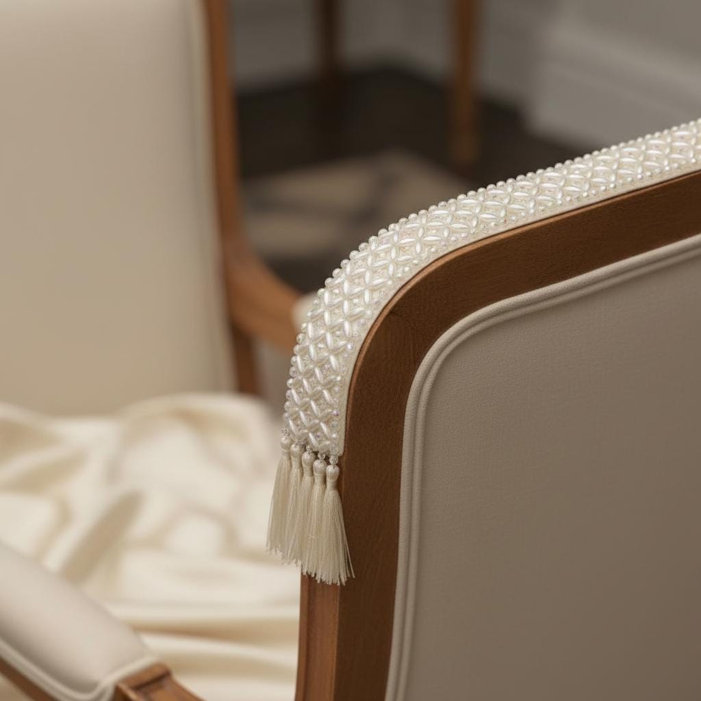 Iridescent Crystal & Ivory Pearl Beaded Trim – Self Adhesive or Sew - On Seam Allowance – AB Rhinestone Trim for Dress, Veil, Sash, DIY - Faraj Beading