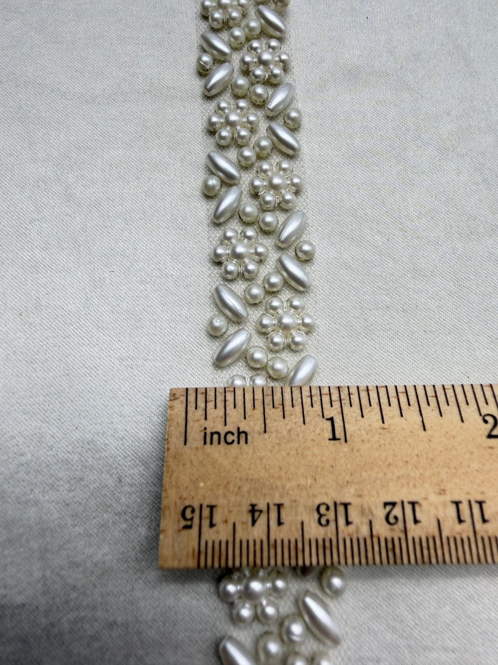 Ivory delicate Pearl Floral Beaded Trim – Self Adhesive or Sew - On Seam Allowance – Bridal Pearl Trim for Dress, Veil, Collar, Cuff - Faraj Beading