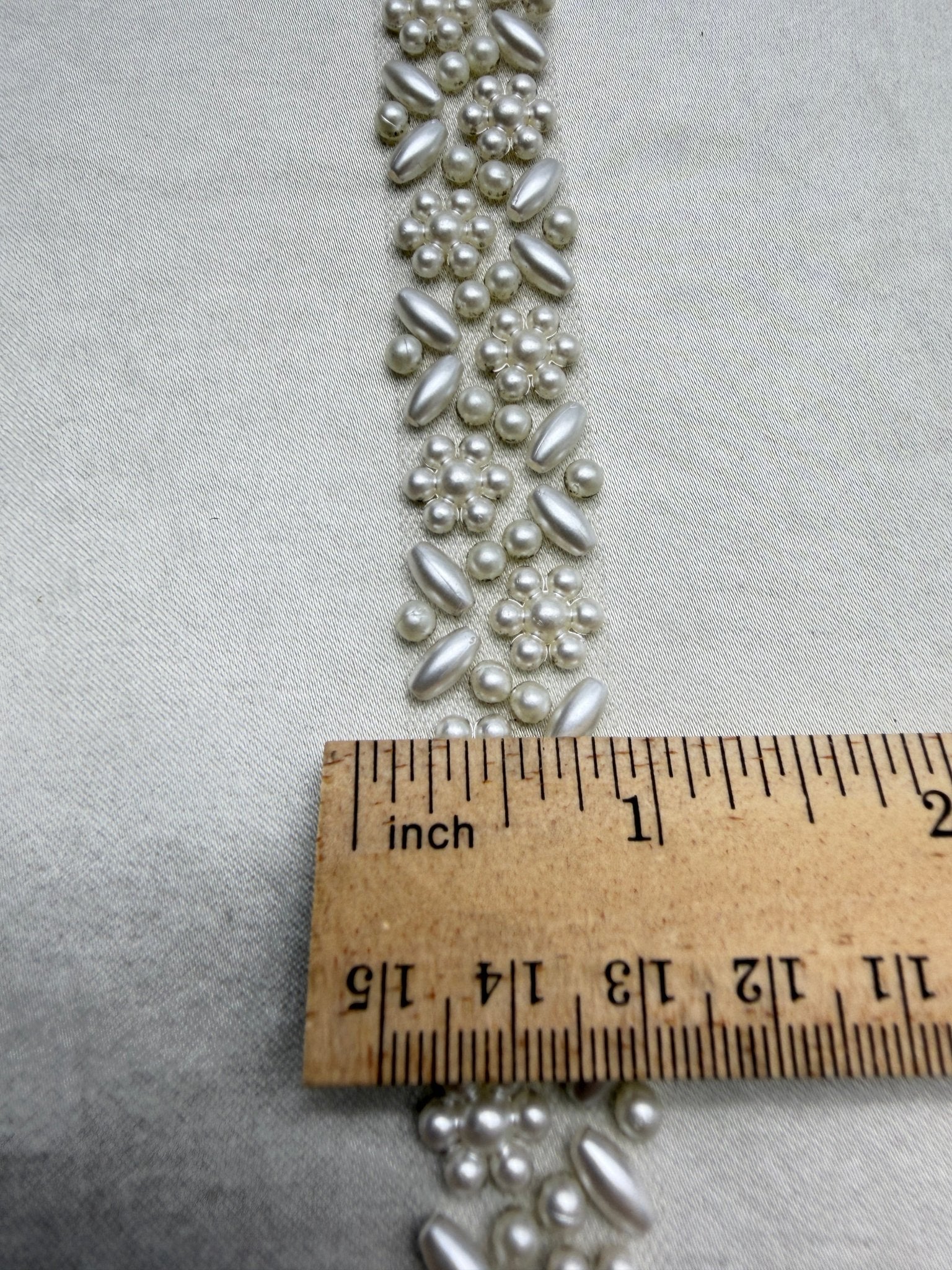 Ivory delicate Pearl Floral Beaded Trim – Self Adhesive or Sew - On Seam Allowance – Bridal Pearl Trim for Dress, Veil, Collar, Cuff - Faraj Beading