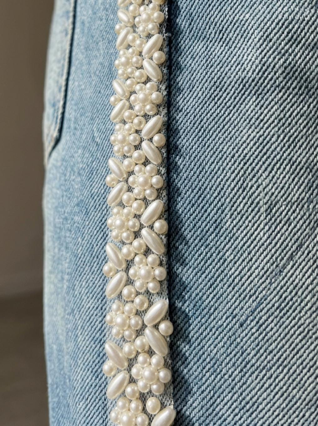Ivory delicate Pearl Floral Beaded Trim – Self Adhesive or Sew - On Seam Allowance – Bridal Pearl Trim for Dress, Veil, Collar, Cuff - Faraj Beading