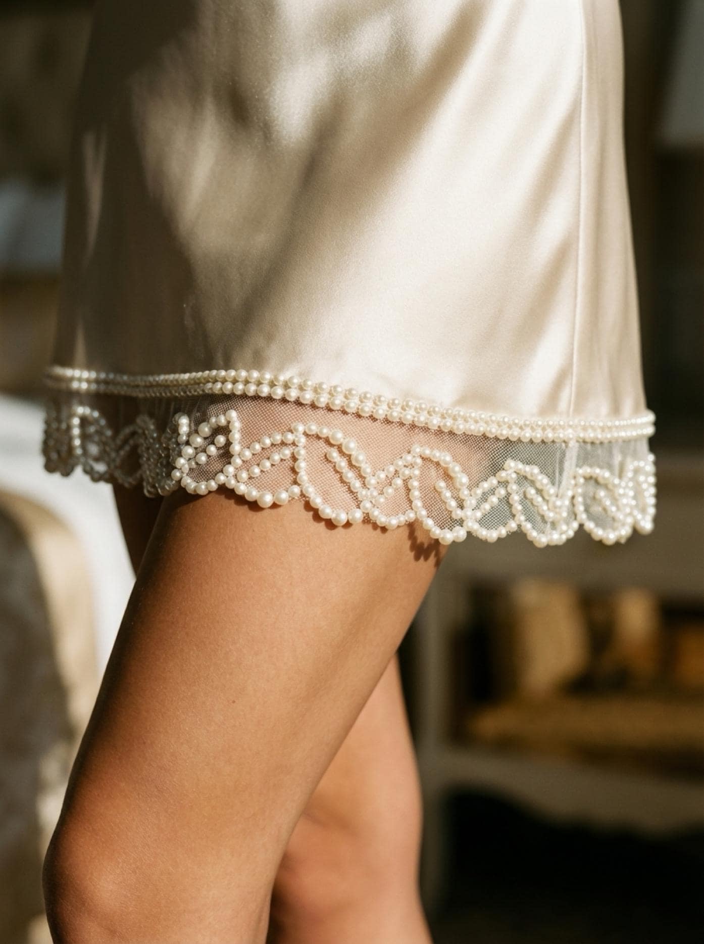 Ivory Pearl Beaded Trim – Self Adhesive or Sew - On Seam Allowance – Minimal Bridal Pearl Trim for Dress, Veil, Collar, Cuff, DIY - Faraj Beading