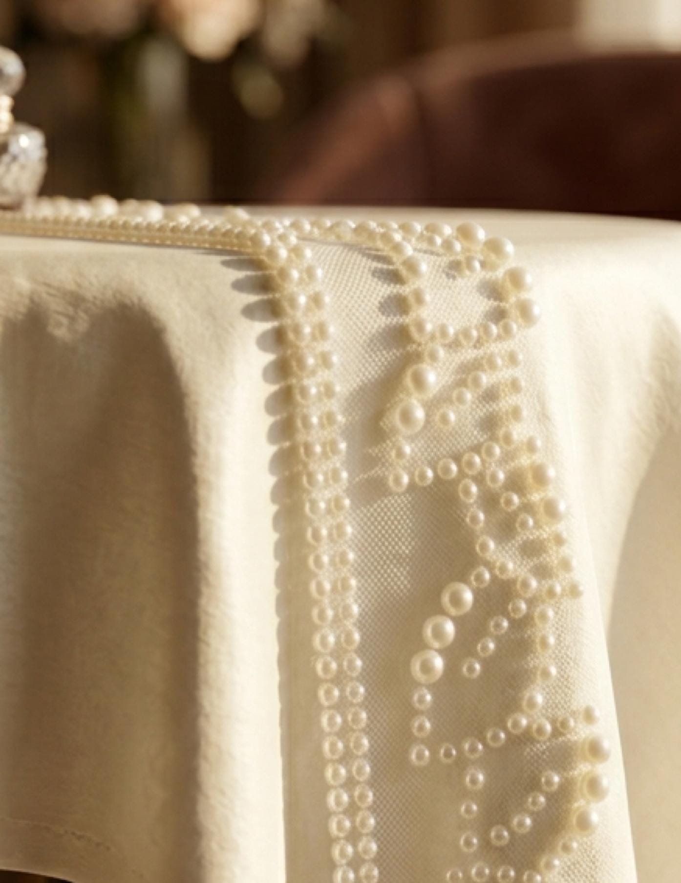 Ivory Pearl Beaded Trim – Self Adhesive or Sew - On Seam Allowance – Minimal Bridal Pearl Trim for Dress, Veil, Collar, Cuff, DIY - Faraj Beading