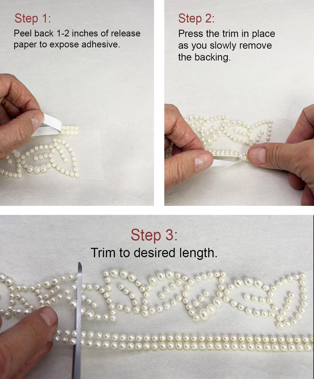 Ivory Pearl Beaded Trim – Self Adhesive or Sew - On Seam Allowance – Minimal Bridal Pearl Trim for Dress, Veil, Collar, Cuff, DIY - Faraj Beading