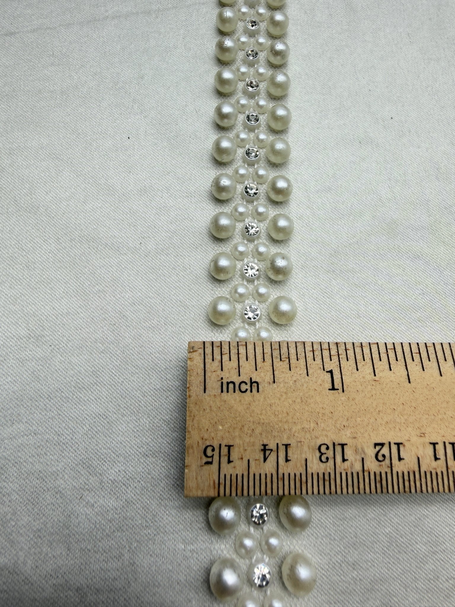 Ivory Pearl & Crystal Beaded Trim – Self Adhesive or Sew - On Seam Allowance – Bridal Pearl Rhinestone Trim for Dress, Collar, Cuff - Faraj Beading