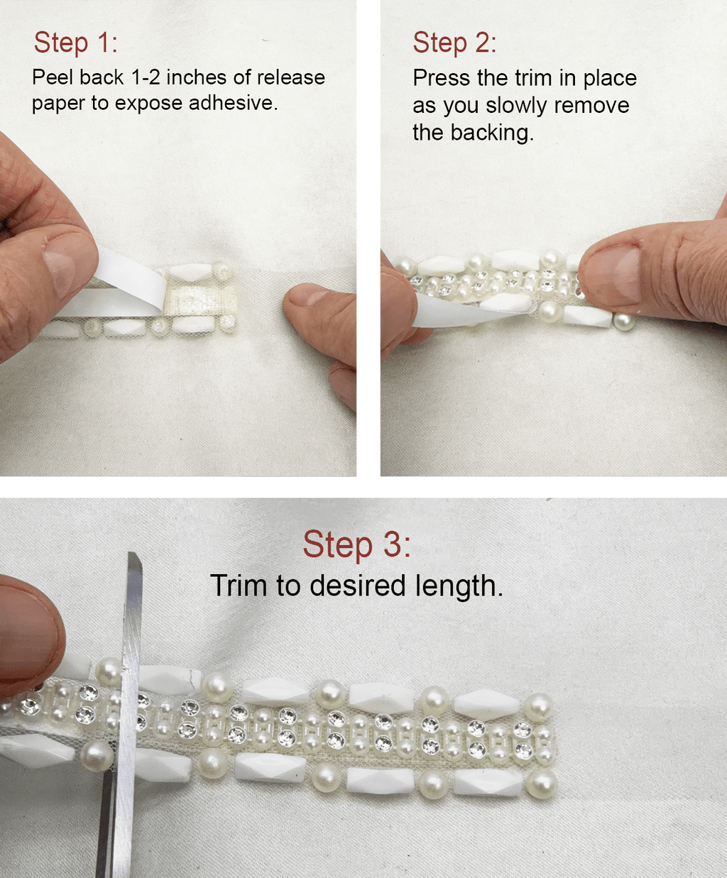 Ivory Pearl & Crystal Beaded Trim – Self Adhesive Rhinestone Applique Trim – DIY Bridal, Wedding Dress, Collar, Cuff Embellishment - Faraj Beading
