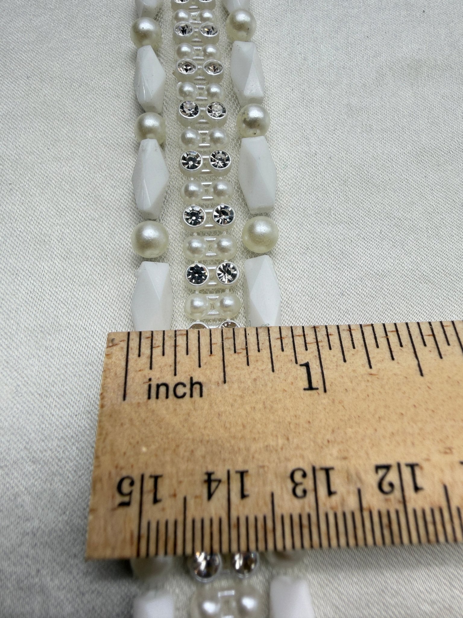Ivory Pearl & Crystal Beaded Trim – Self Adhesive Rhinestone Applique Trim – DIY Bridal, Wedding Dress, Collar, Cuff Embellishment - Faraj Beading
