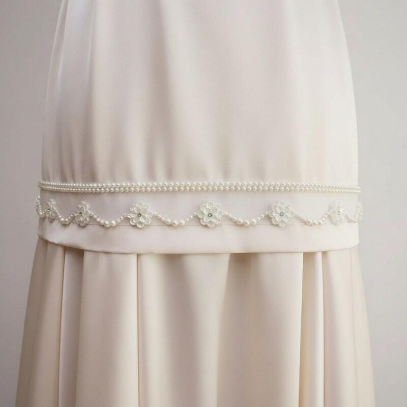 Ivory Pearl & Floral Beaded Trim – Self Adhesive or Sew - On Seam Allowance – Delicate Trim for Veil, Collar, Cuff, DIY - Faraj Beading