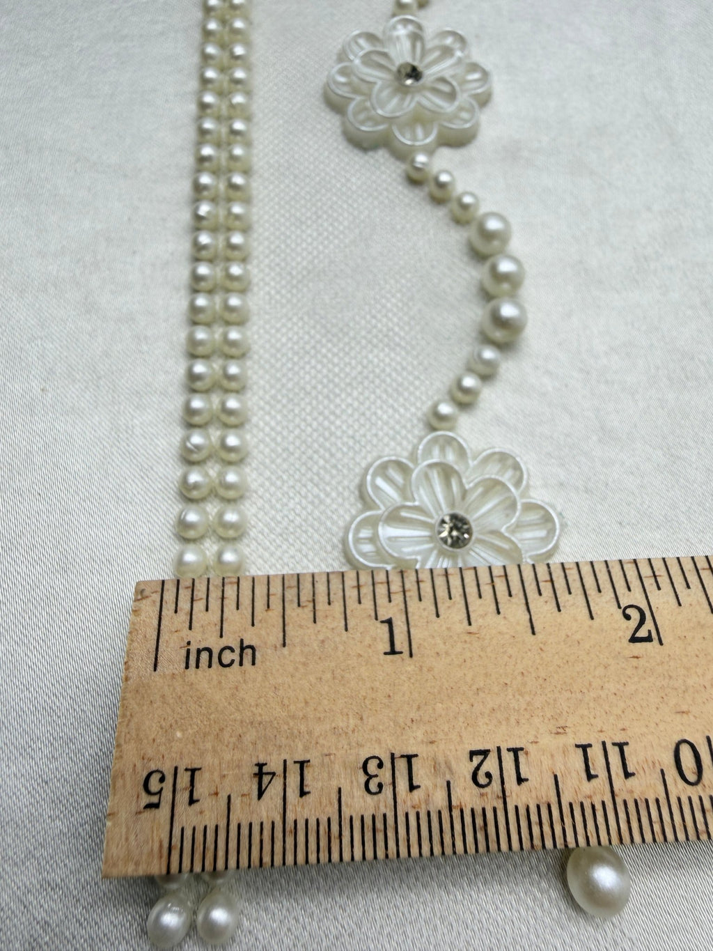 Ivory Pearl & Floral Beaded Trim – Self Adhesive or Sew - On Seam Allowance – Delicate Trim for Veil, Collar, Cuff, DIY - Faraj Beading