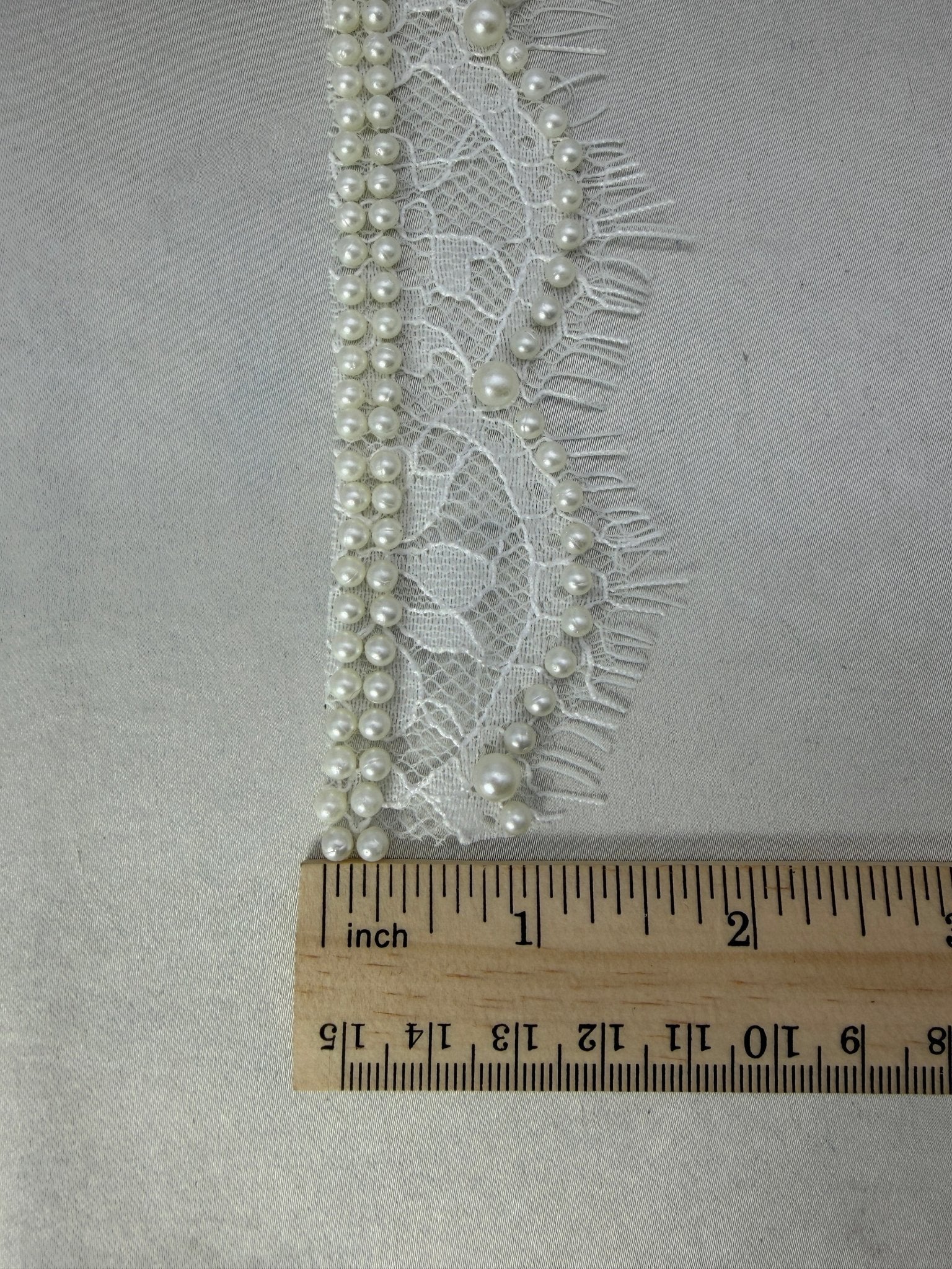Ivory Pearl Fringe Lace Trim, Eyelash Lace with Pearls, Bridal Lace Trim, Wedding Dress Trim, Delicate Beaded Lace Trim by the Yard - Faraj Beading