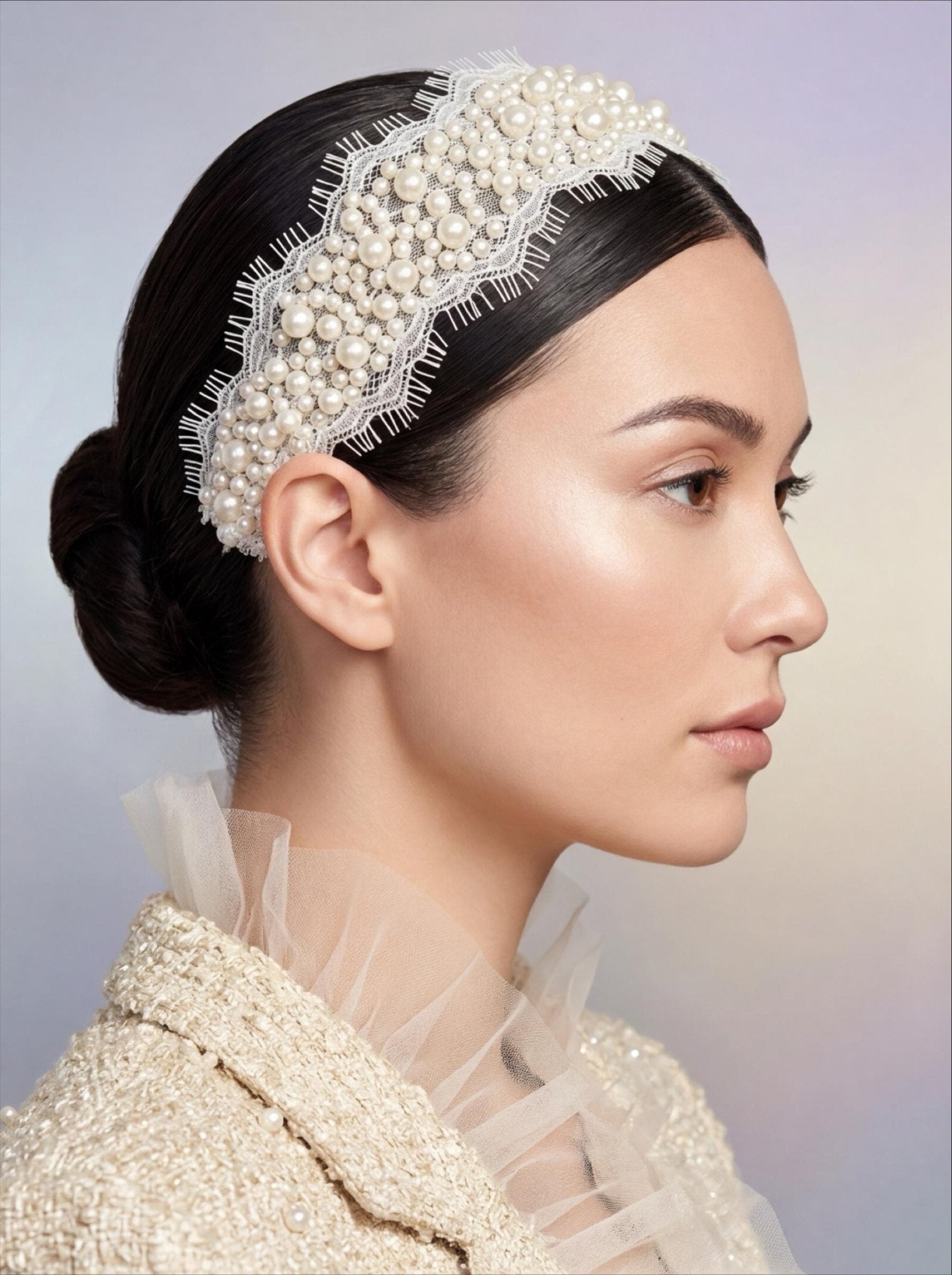 Ivory Pearl Lace Trim, Dense Pearl Embellished Trim, Bridal Lace Trim, Wedding Dress Trim, Couture Sewing or self Adhesive by the Yard - Faraj Beading