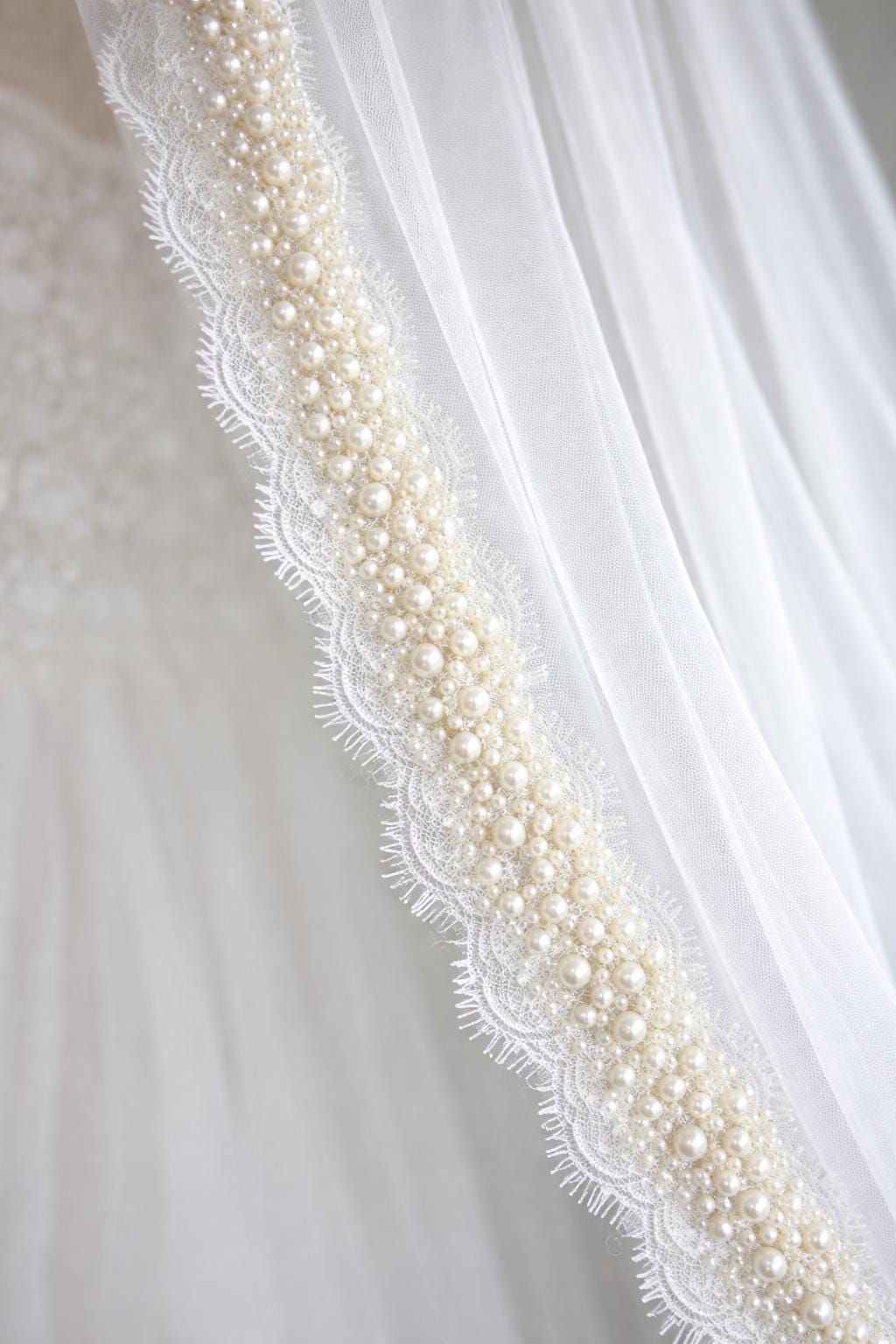 Ivory Pearl Lace Trim, Dense Pearl Embellished Trim, Bridal Lace Trim, Wedding Dress Trim, Couture Sewing or self Adhesive by the Yard - Faraj Beading