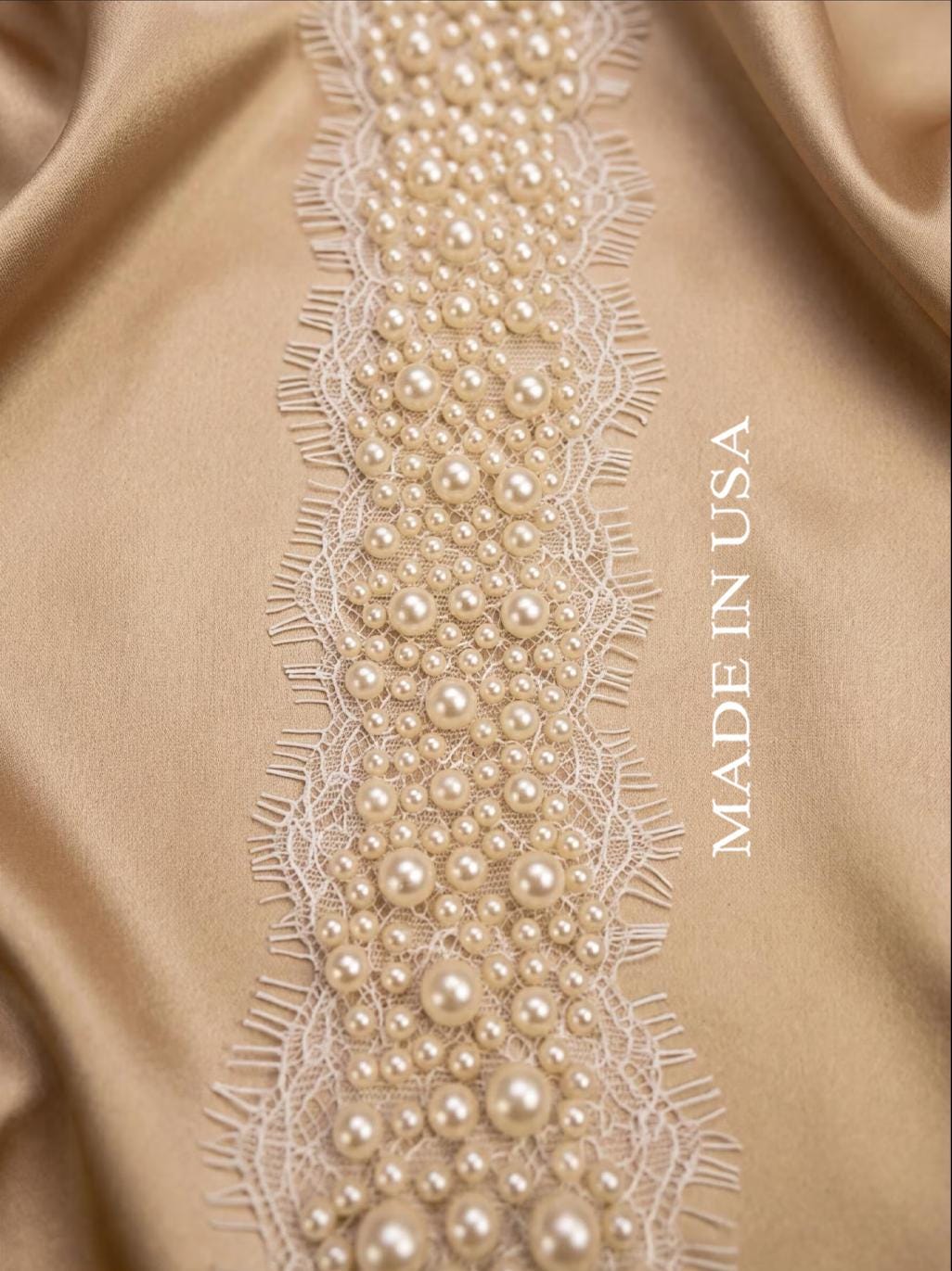 Ivory Pearl Lace Trim, Dense Pearl Embellished Trim, Bridal Lace Trim, Wedding Dress Trim, Couture Sewing or self Adhesive by the Yard - Faraj Beading
