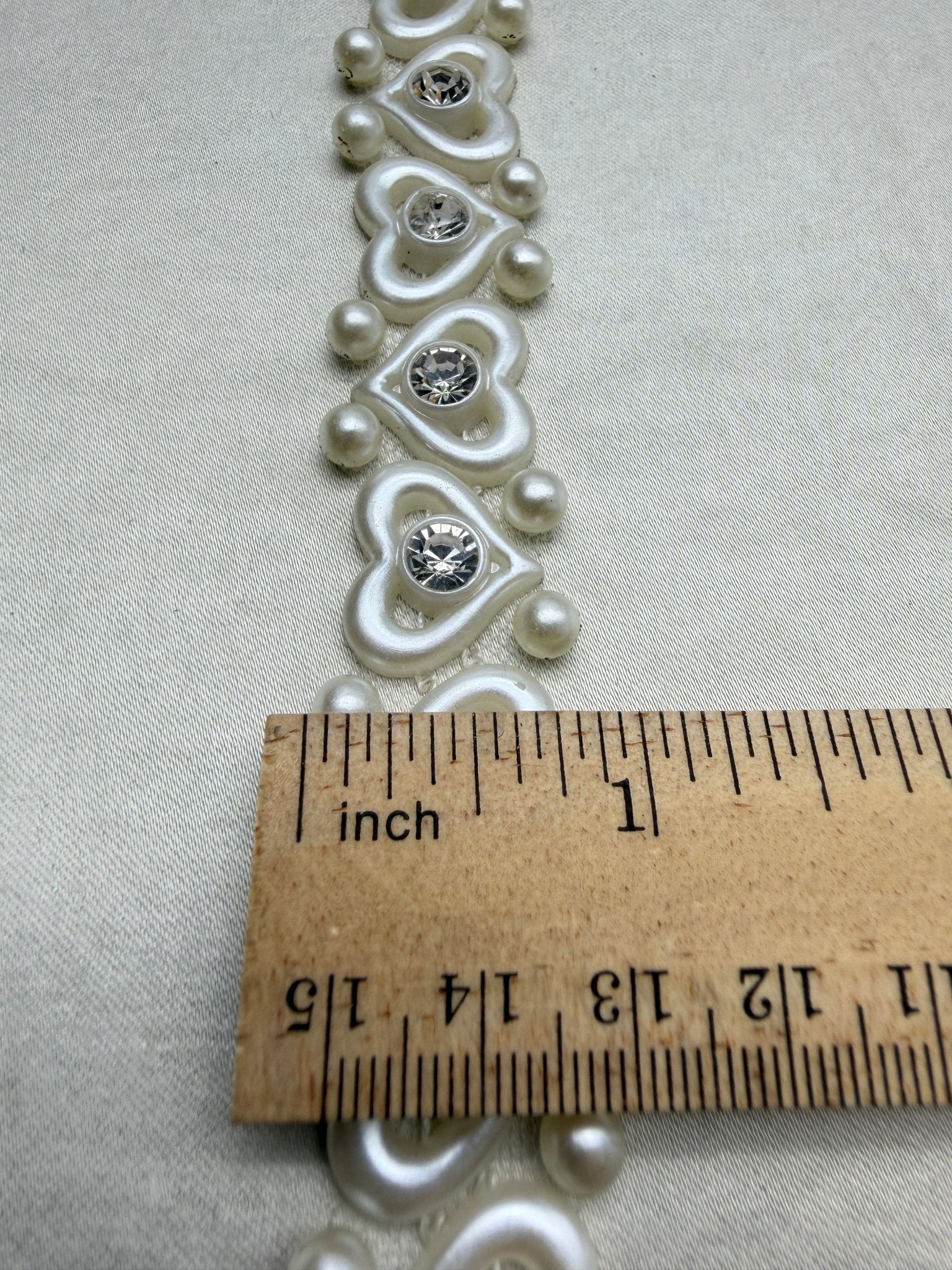 Ivory Pearl Rhinestone Heart Trim – Self Adhesive - Seam Allowance - Made in USA by Faraj Beading - Faraj Beading
