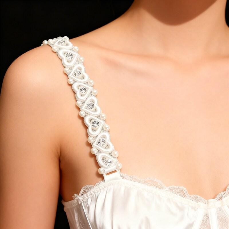 Ivory Pearl Rhinestone Heart Trim – Self Adhesive - Seam Allowance - Made in USA by Faraj Beading - Faraj Beading